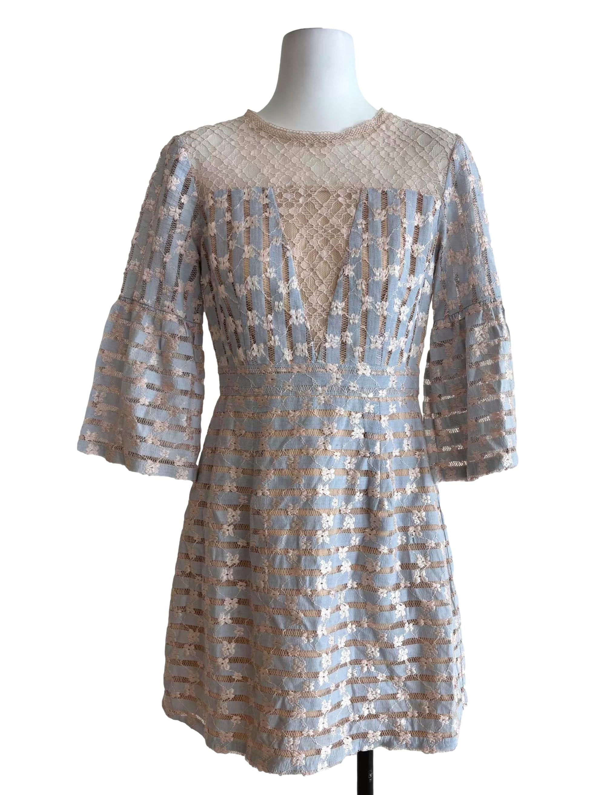 Powder Blue Nude Lace Mini Dress
