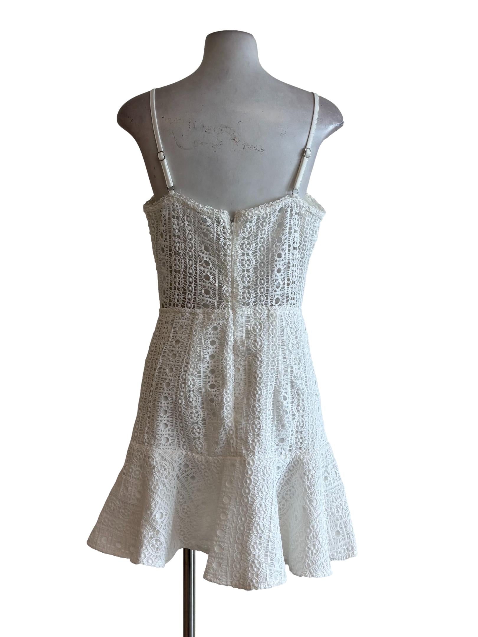 Powder White Sweetheart Neckline Eyelet Dress