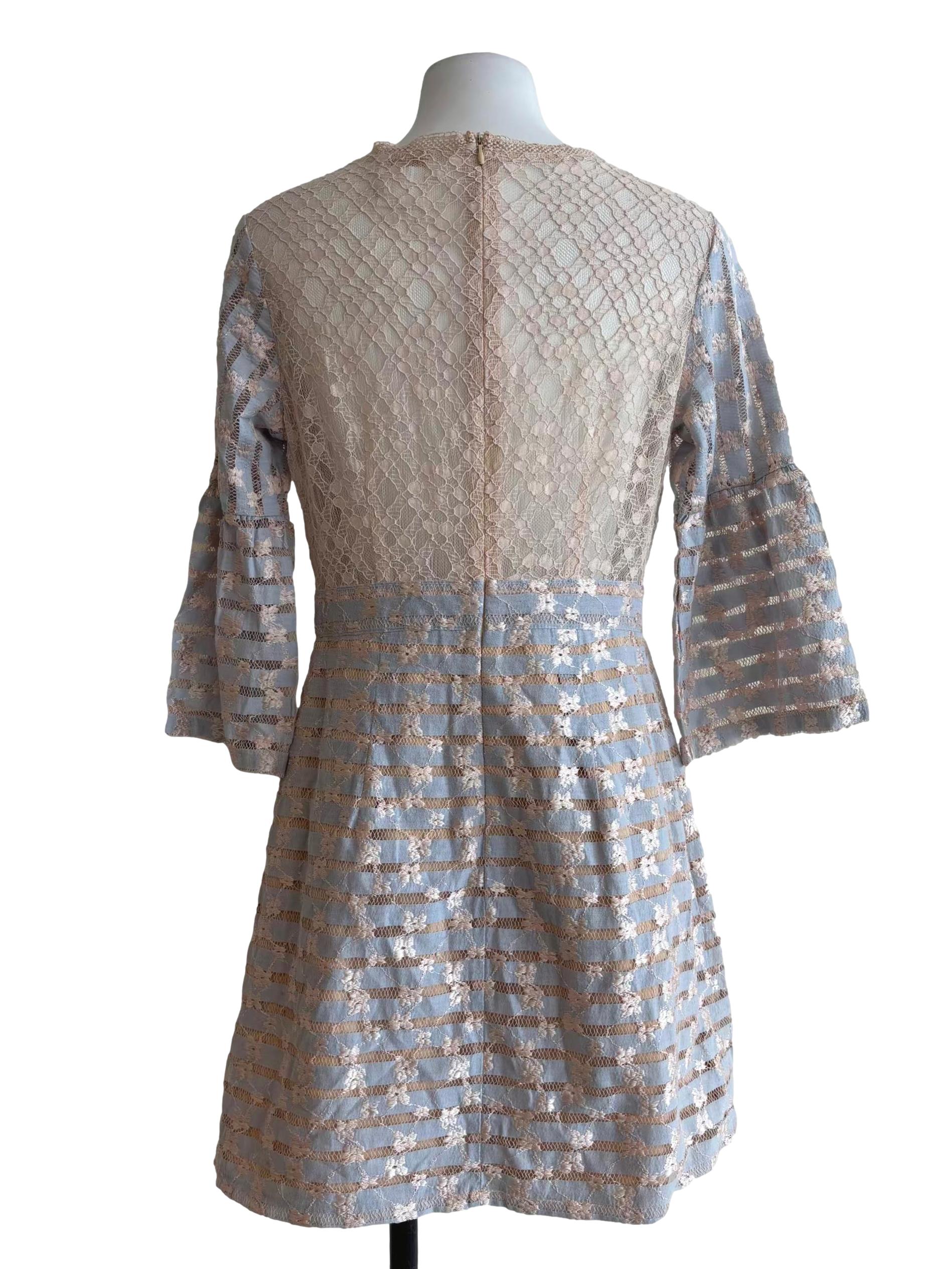 Powder Blue Nude Lace Mini Dress