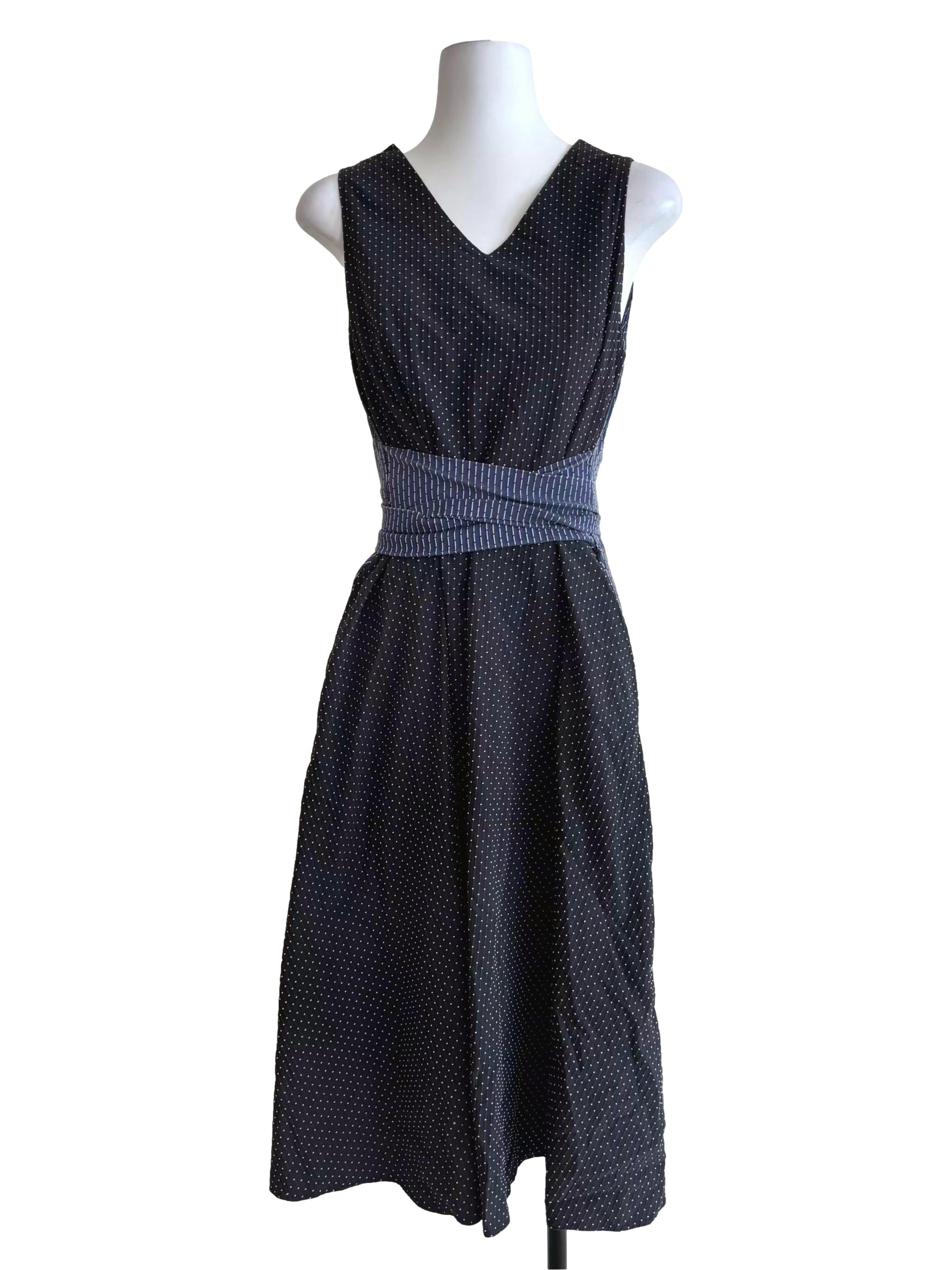 Blue Black Mixed Patterned A-Line Dress