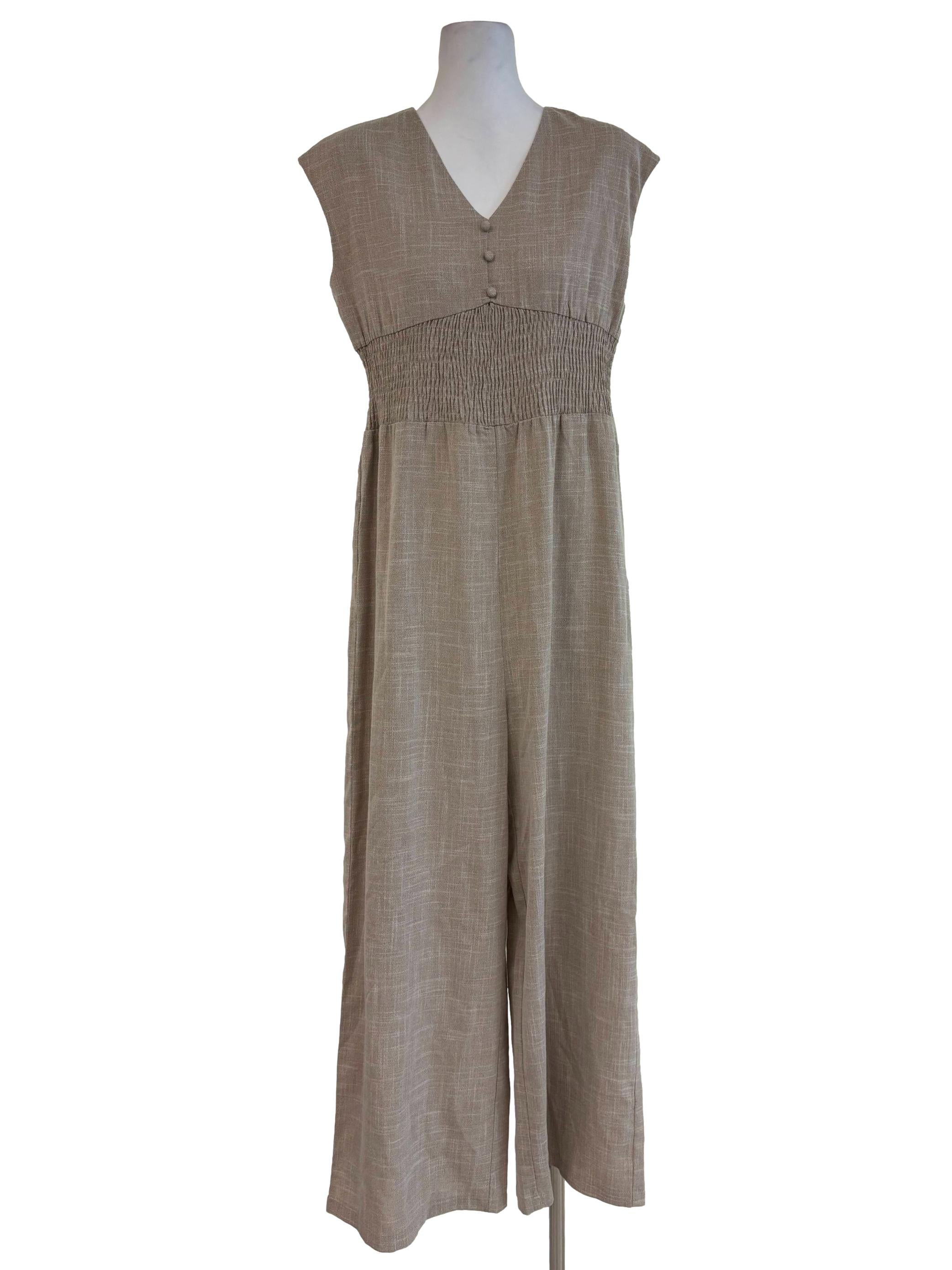 Eggshell Sleeveless Wide Leg Jumpsuit