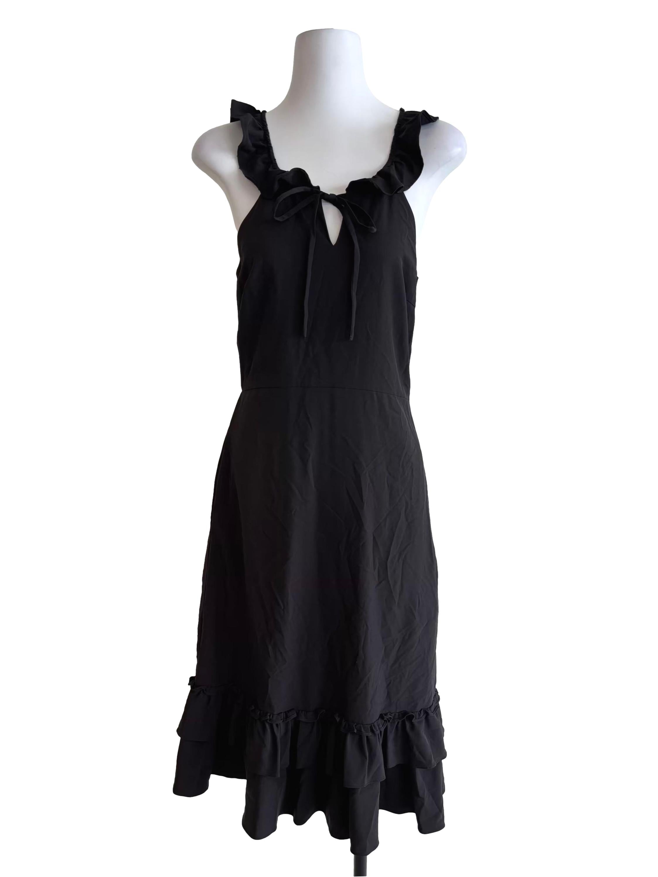 Jet Black Ruffle Halter A-Line Dress
