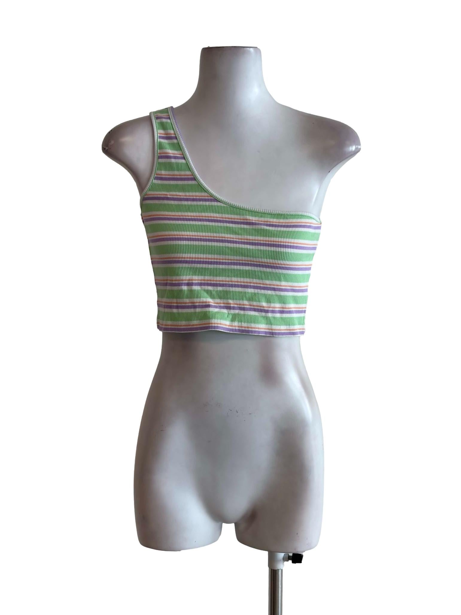 Green Multicolor Stripes Asymmetric Tank Top