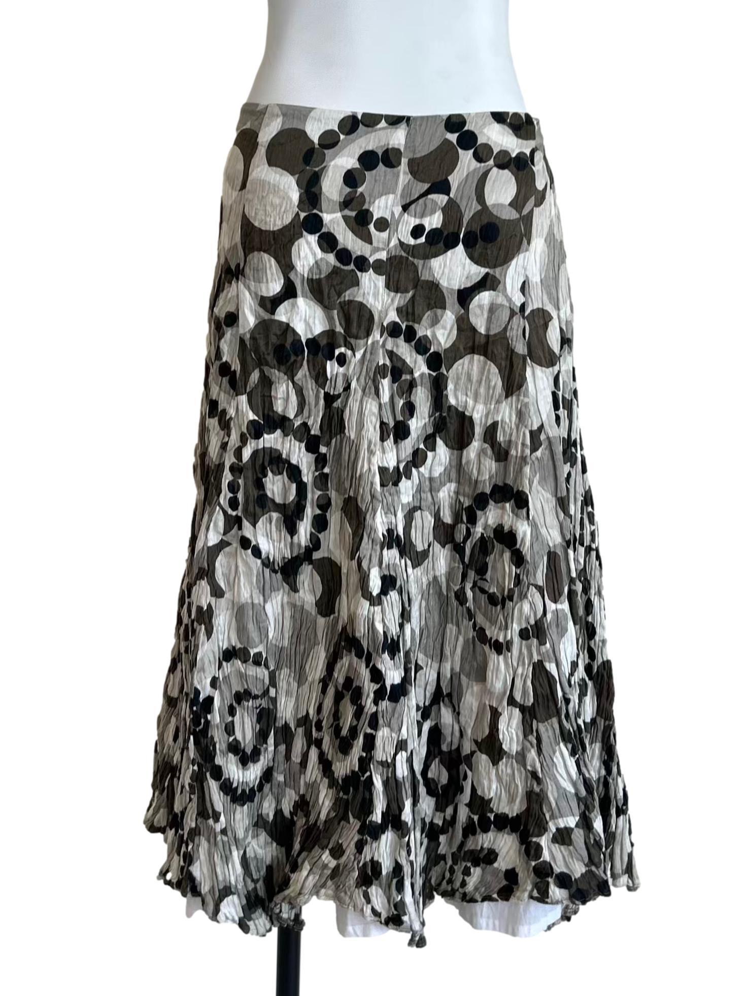Grey & Black Abstract Pattern Plisse Skirt