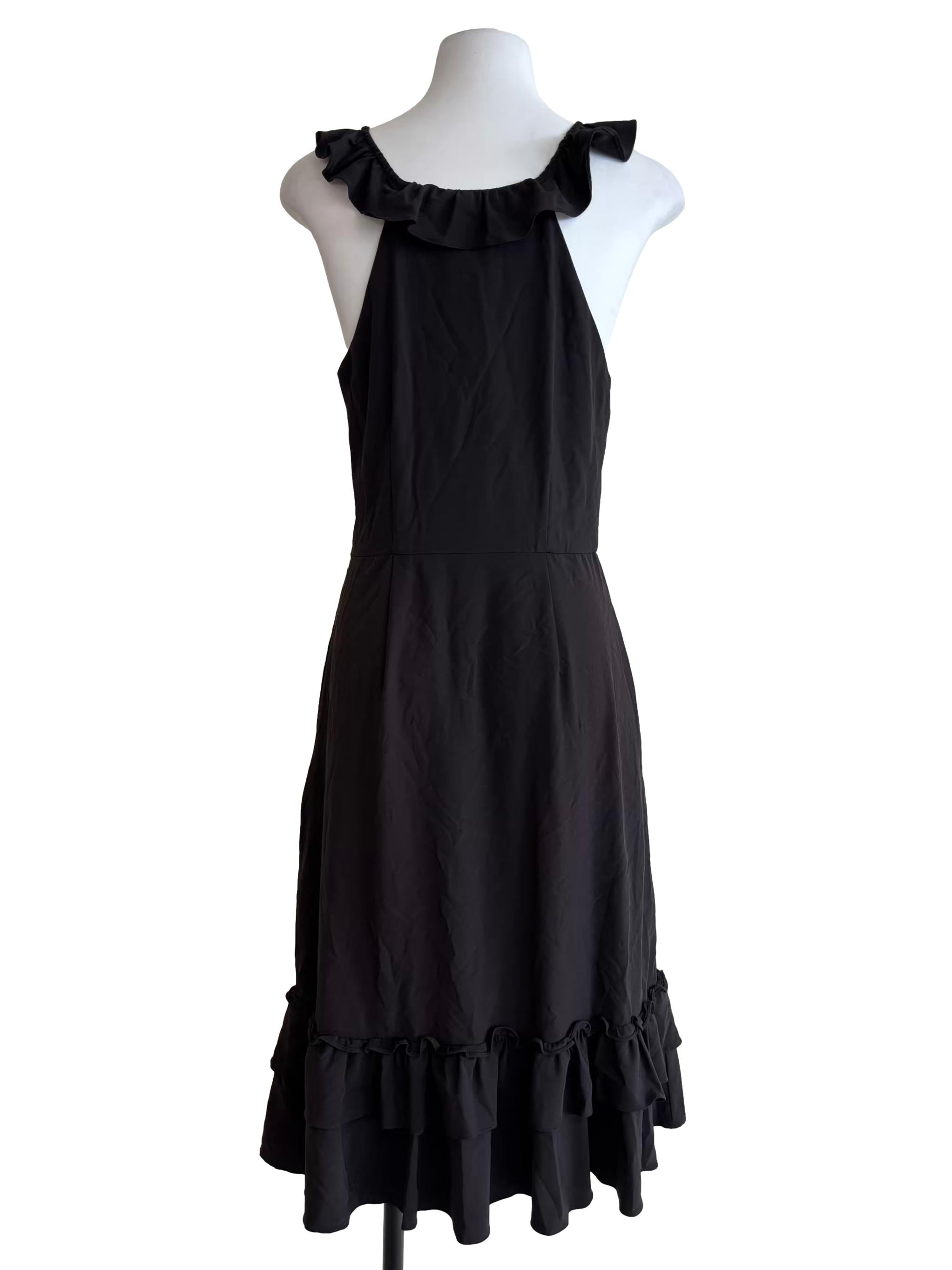 Jet Black Ruffle Halter A-Line Dress
