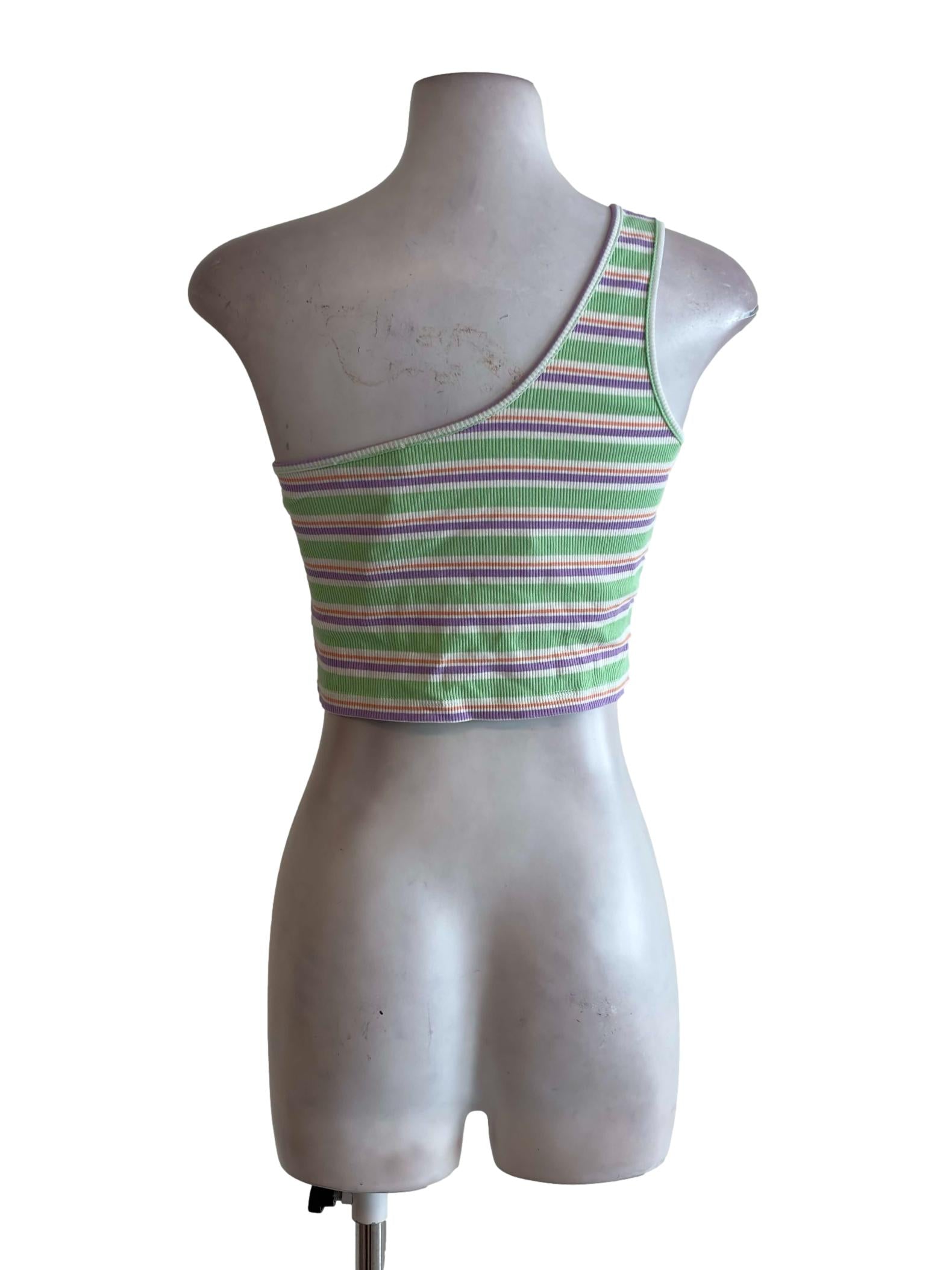 Green Multicolor Stripes Asymmetric Tank Top