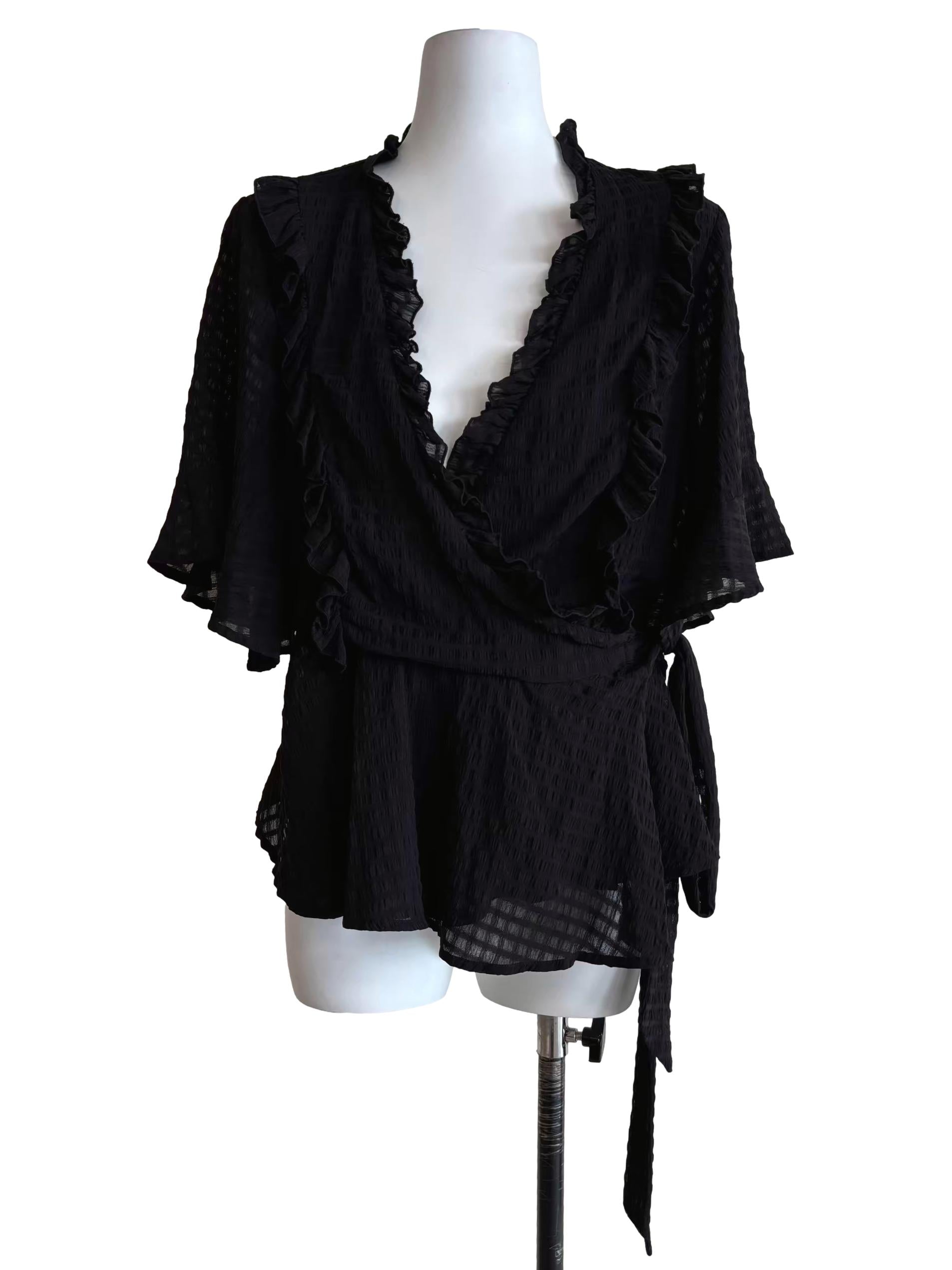 Onyx Black Ruffle Wrap Top