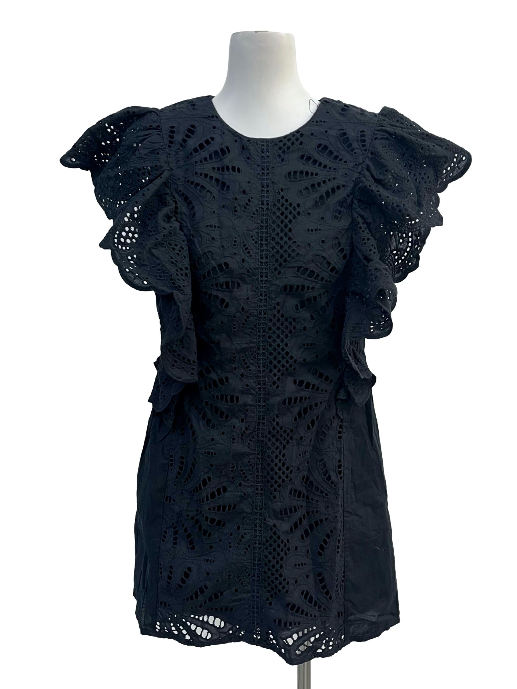 Black Lace Hollow Butterfly Sleeves Dress