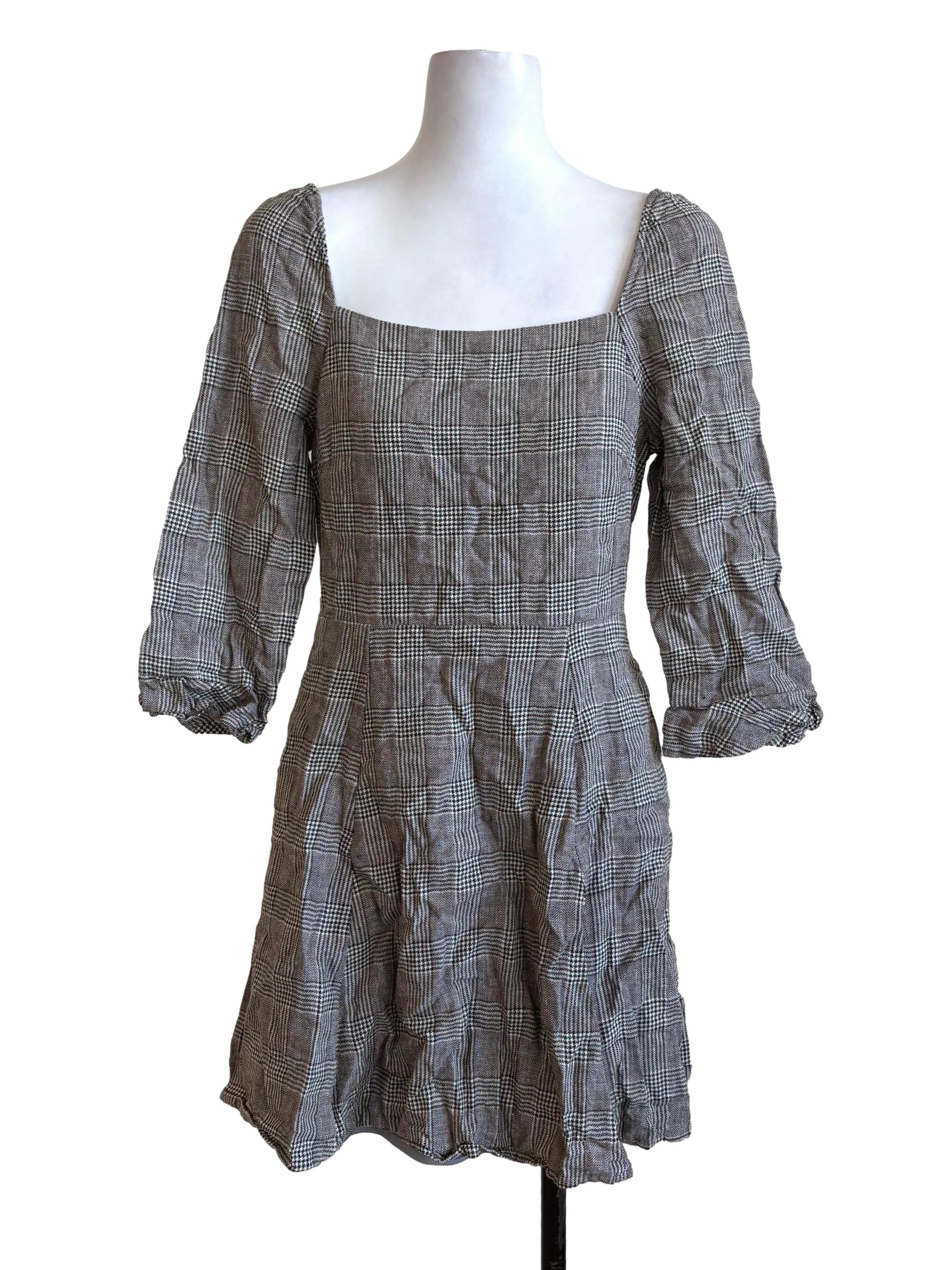 Grey Prince Of Wales A-Line Dress