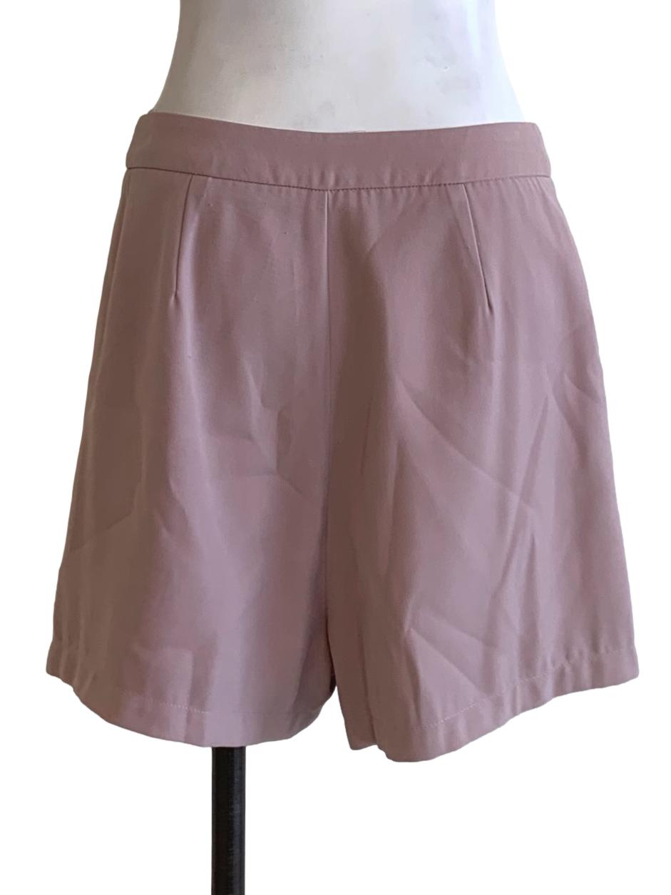 Rose Pink Plain High-Waisted Short
