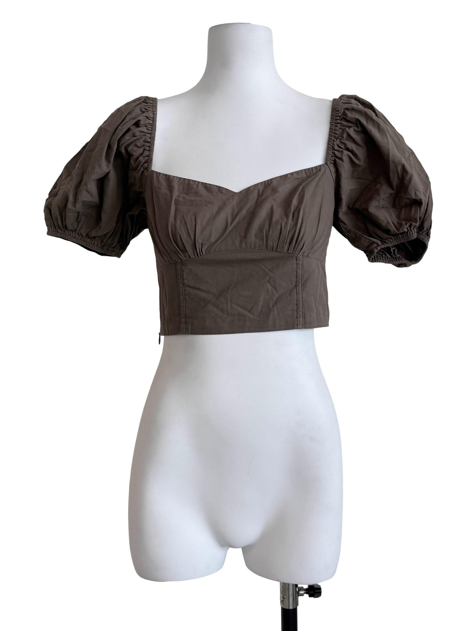 Peanut Brown Puff Sleeves Top