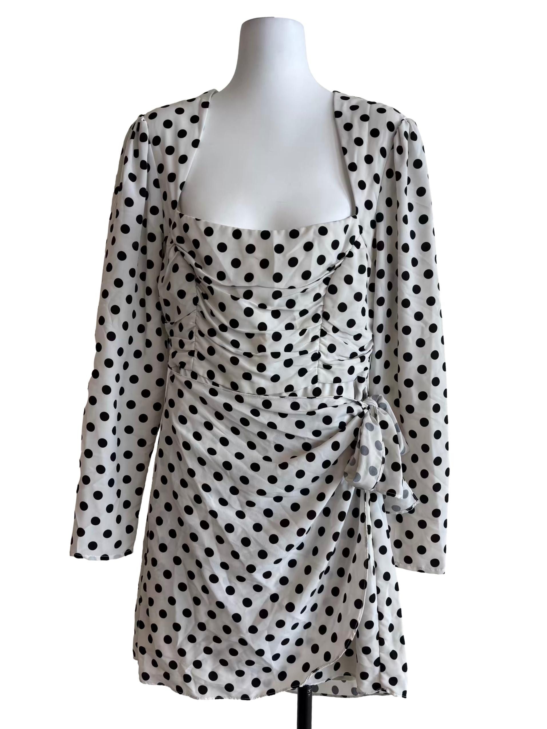 White And Black Polka Dot Wrap Dress