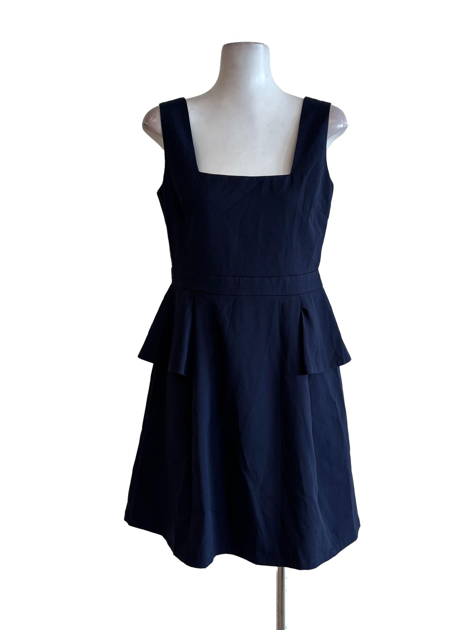 Navy Blue Square Neck Sleeveless Dress
