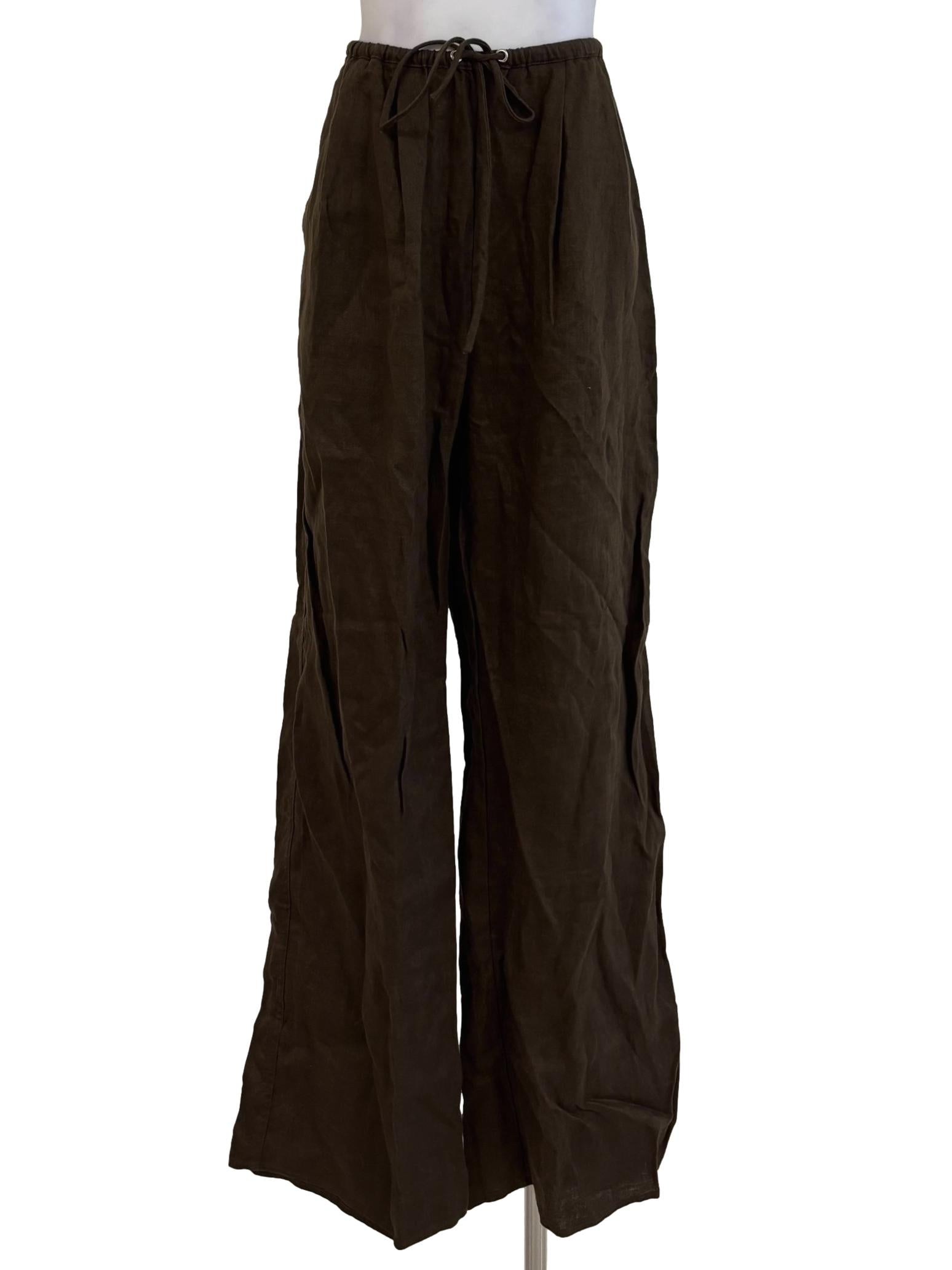 Taupe Wide Leg Linen Pants