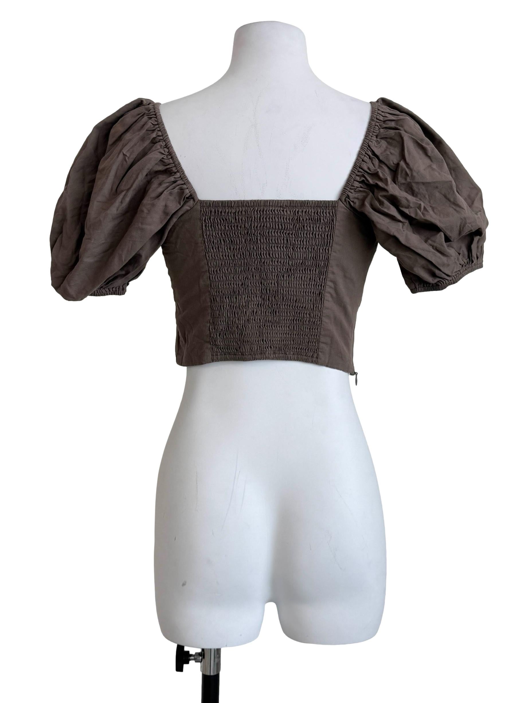 Peanut Brown Puff Sleeves Top