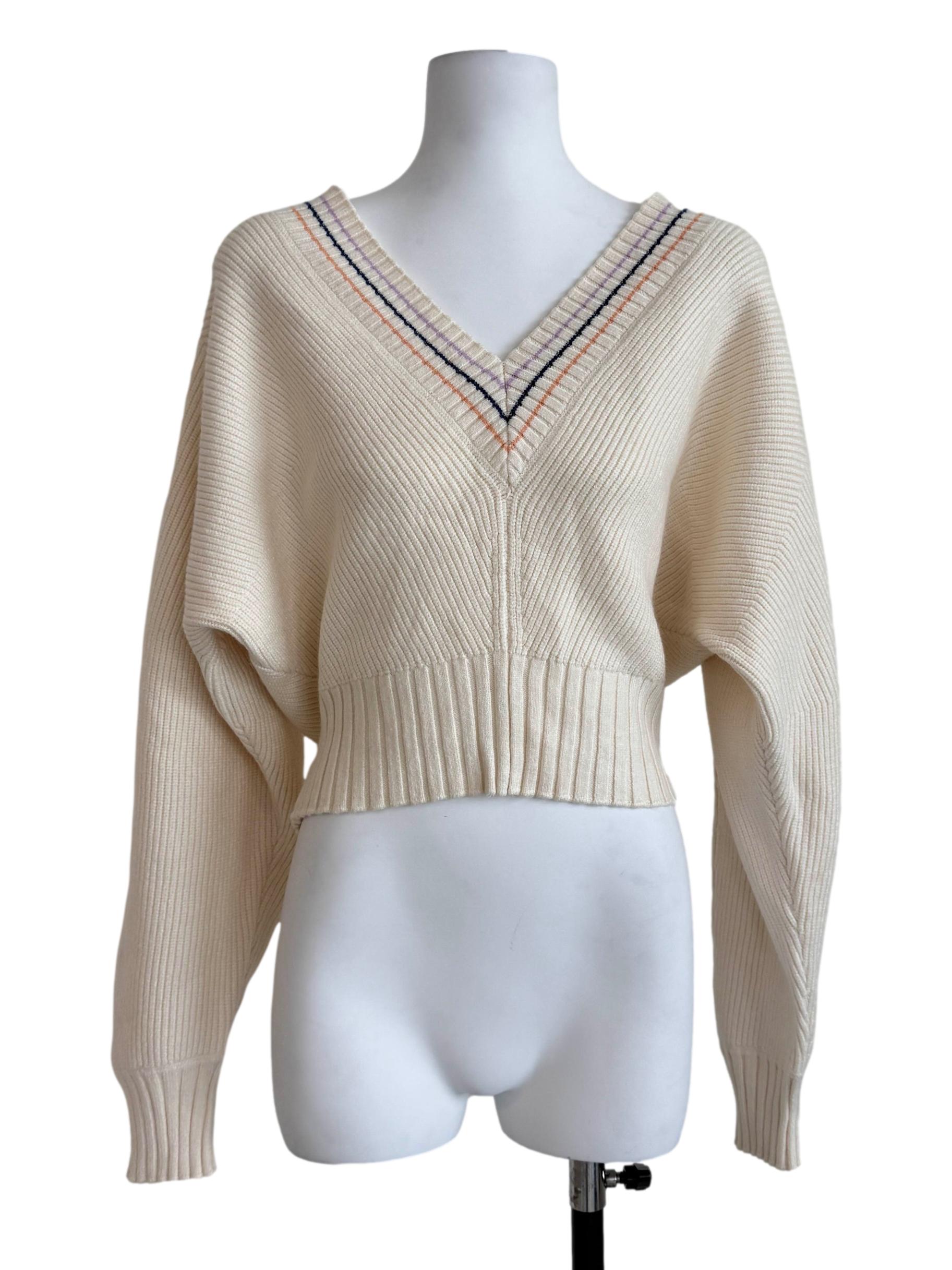Cream Beige V-Neck Knit Top