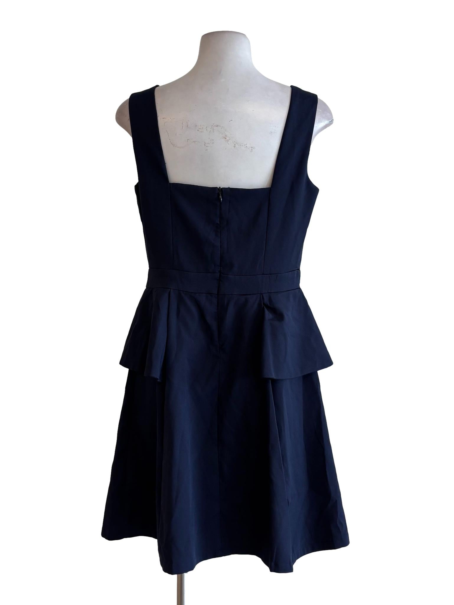 Navy Blue Square Neck Sleeveless Dress