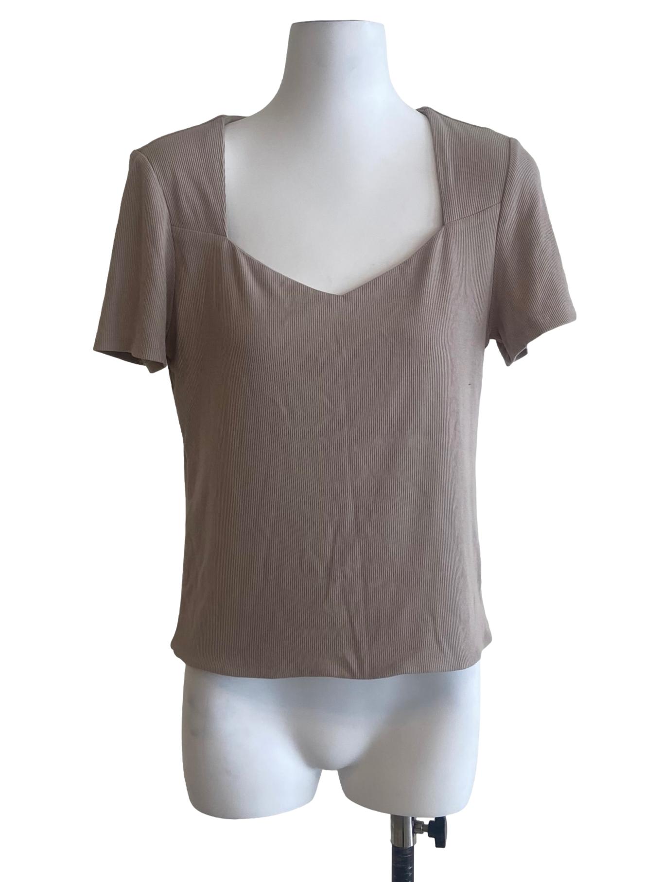 Bone Beige Pencil Stripe Blouse