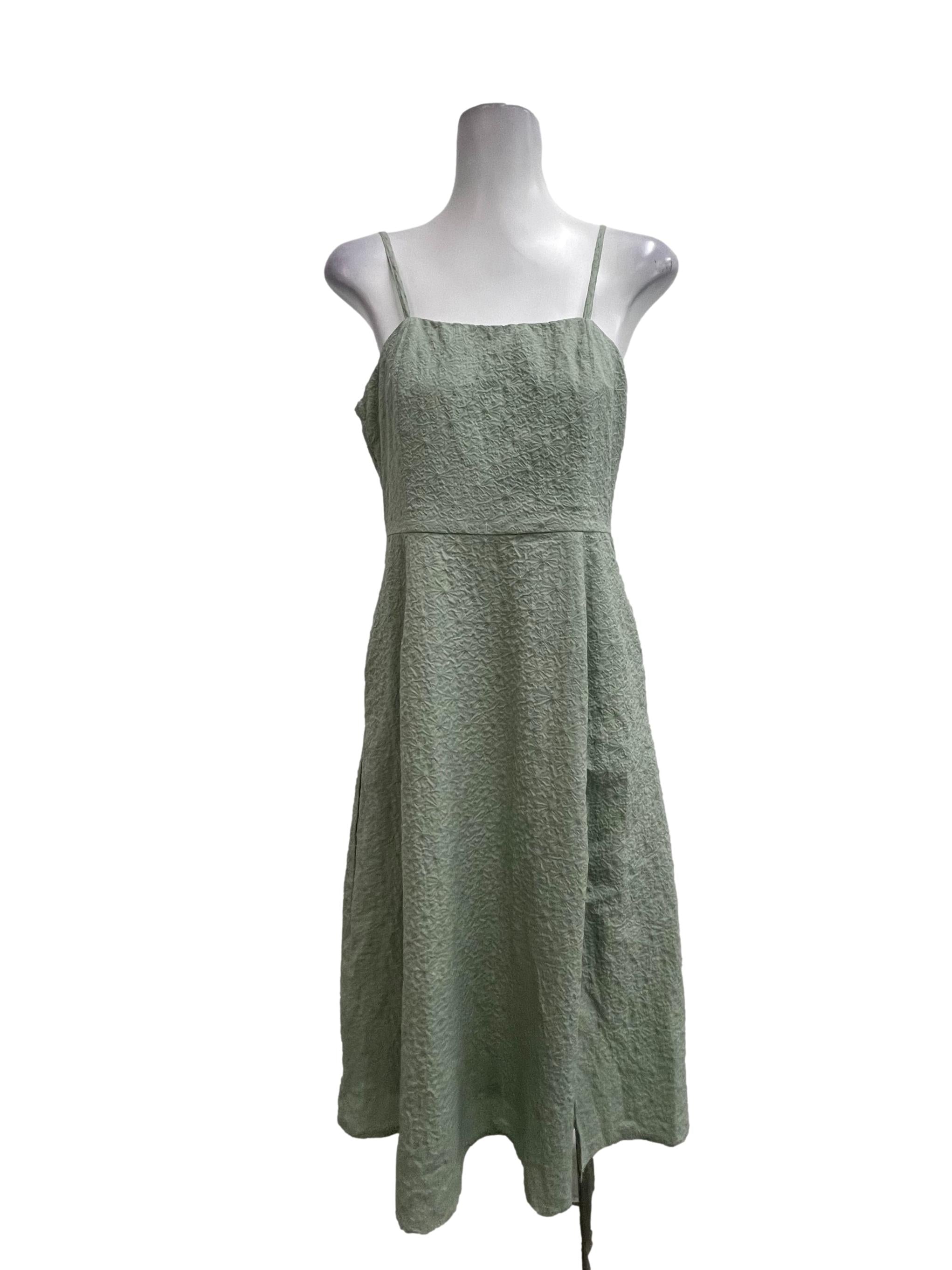 Green Floral Textured Spag Dress