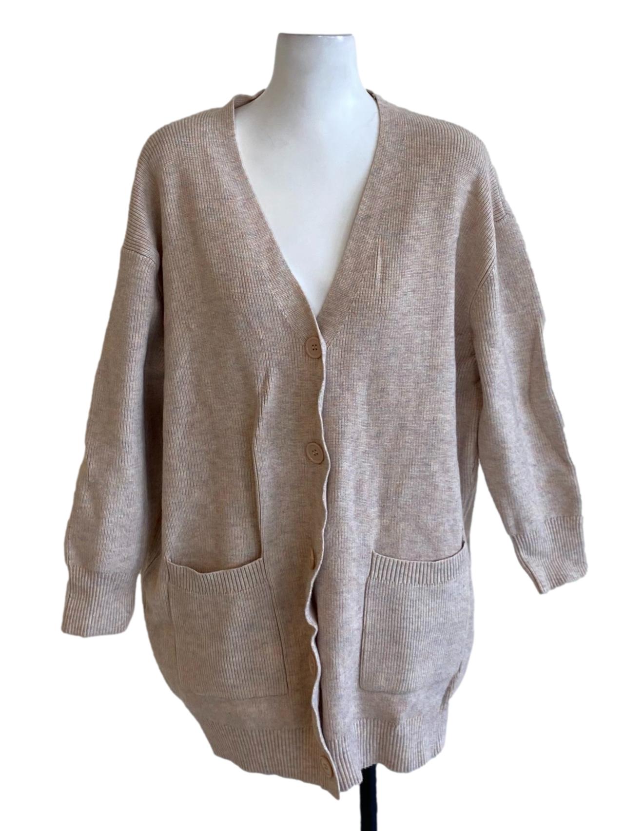 Beige Brown Buttoned Down Long Sleeve Cardigan