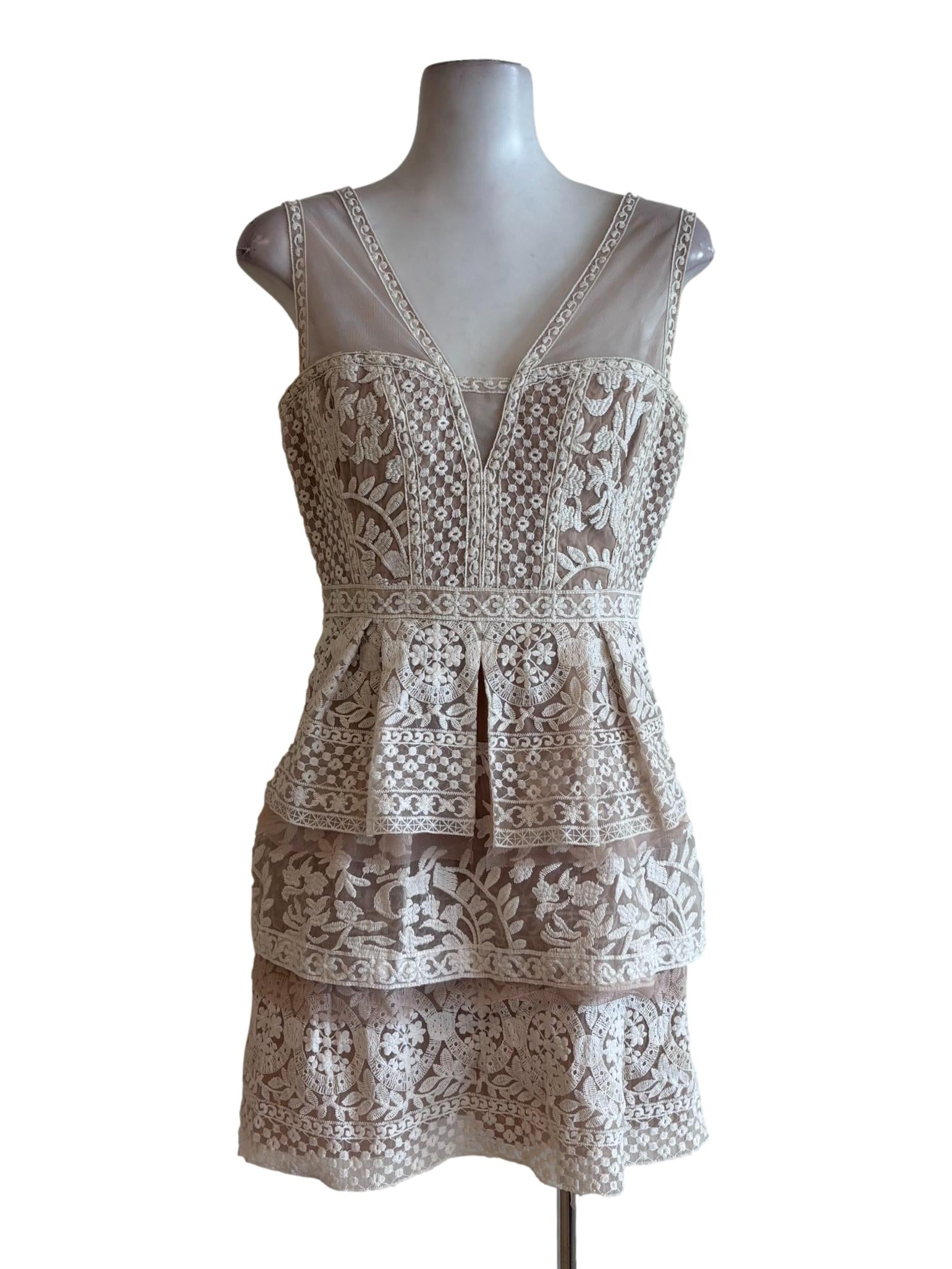 White Eggshell Layered Lace Dress