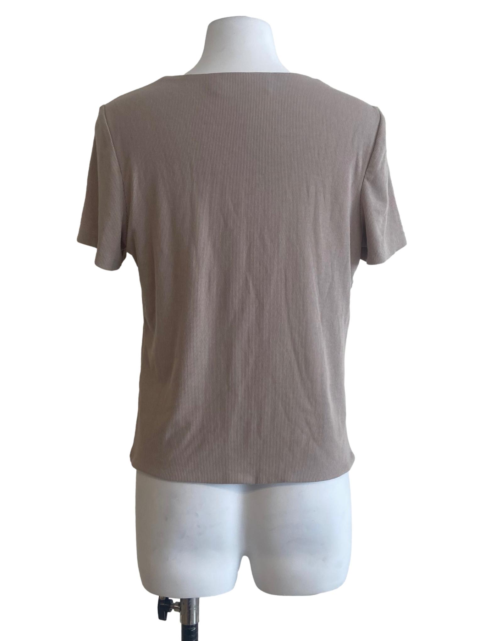 Bone Beige Pencil Stripe Blouse