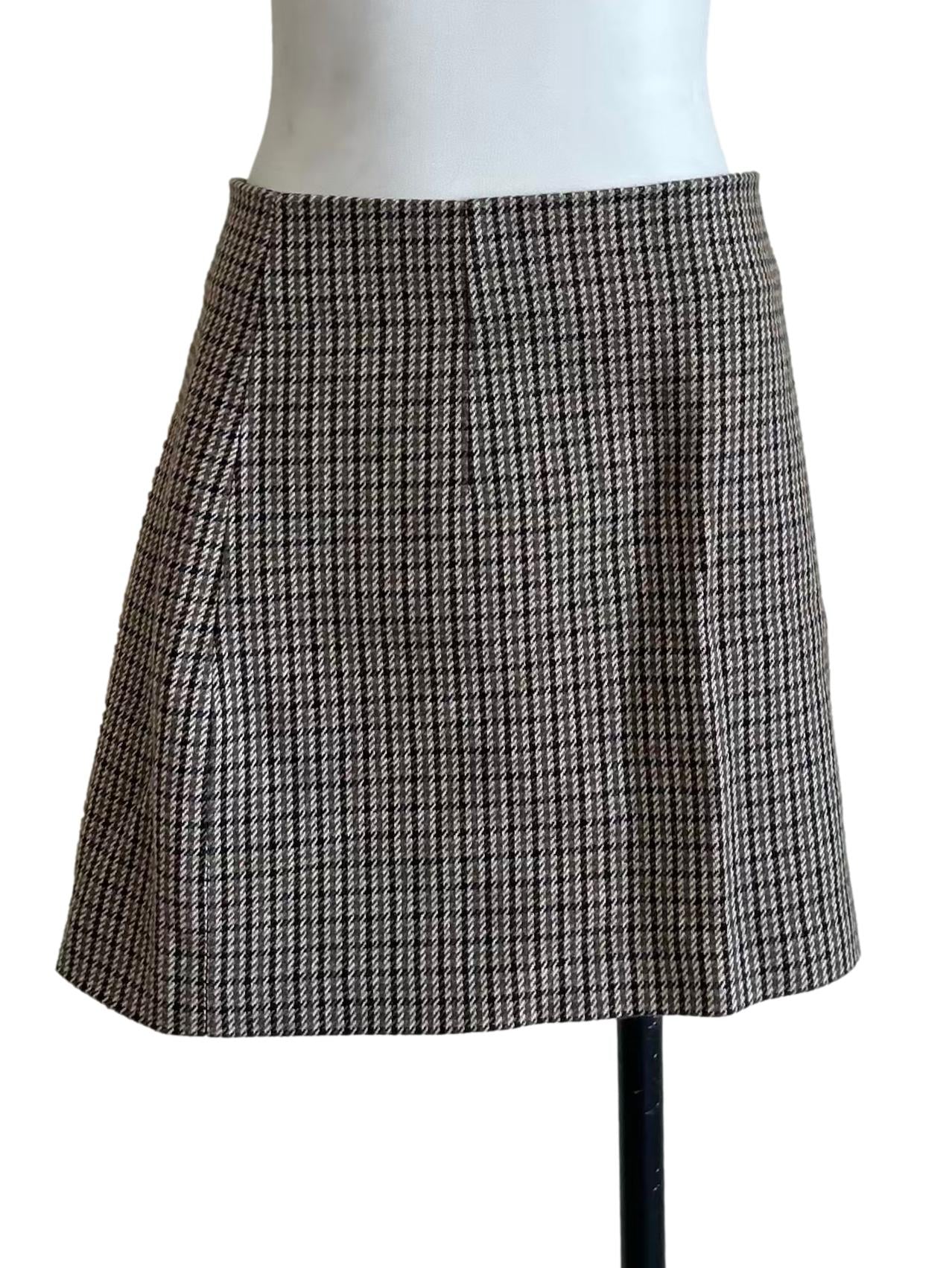 Brown Houndstooth Check Mini Skirt