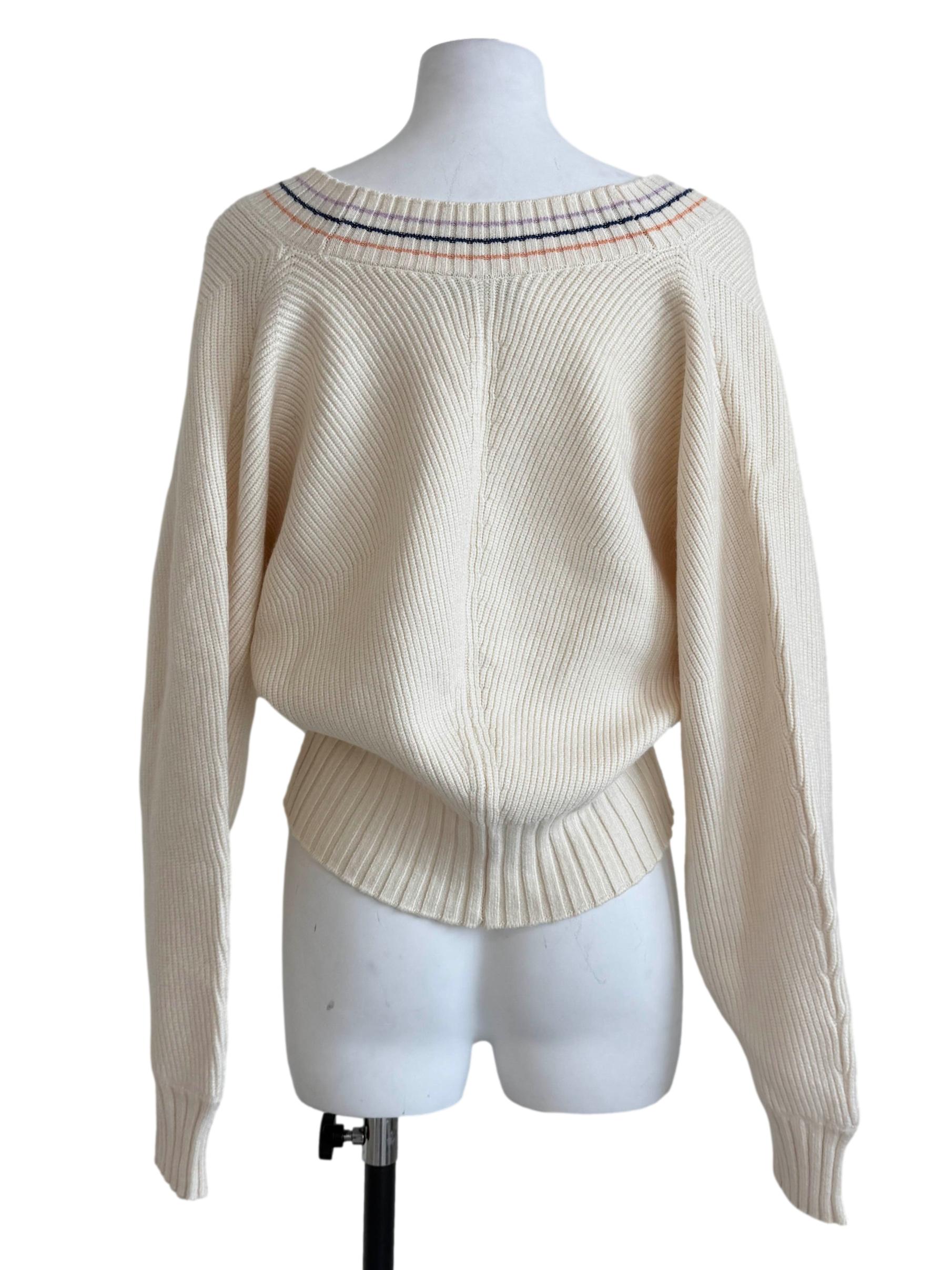 Cream Beige V-Neck Knit Top