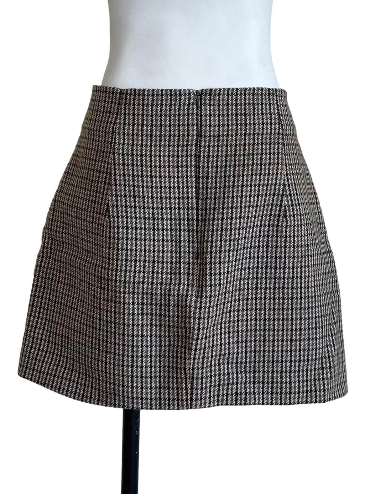 Brown Houndstooth Check Mini Skirt