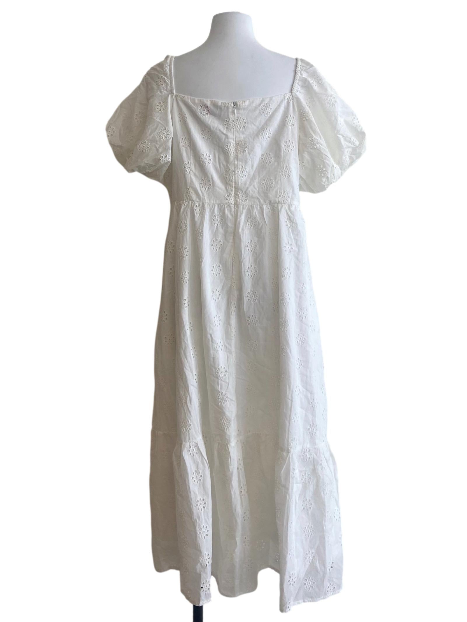 White & Floral Embroidery Empire Dress