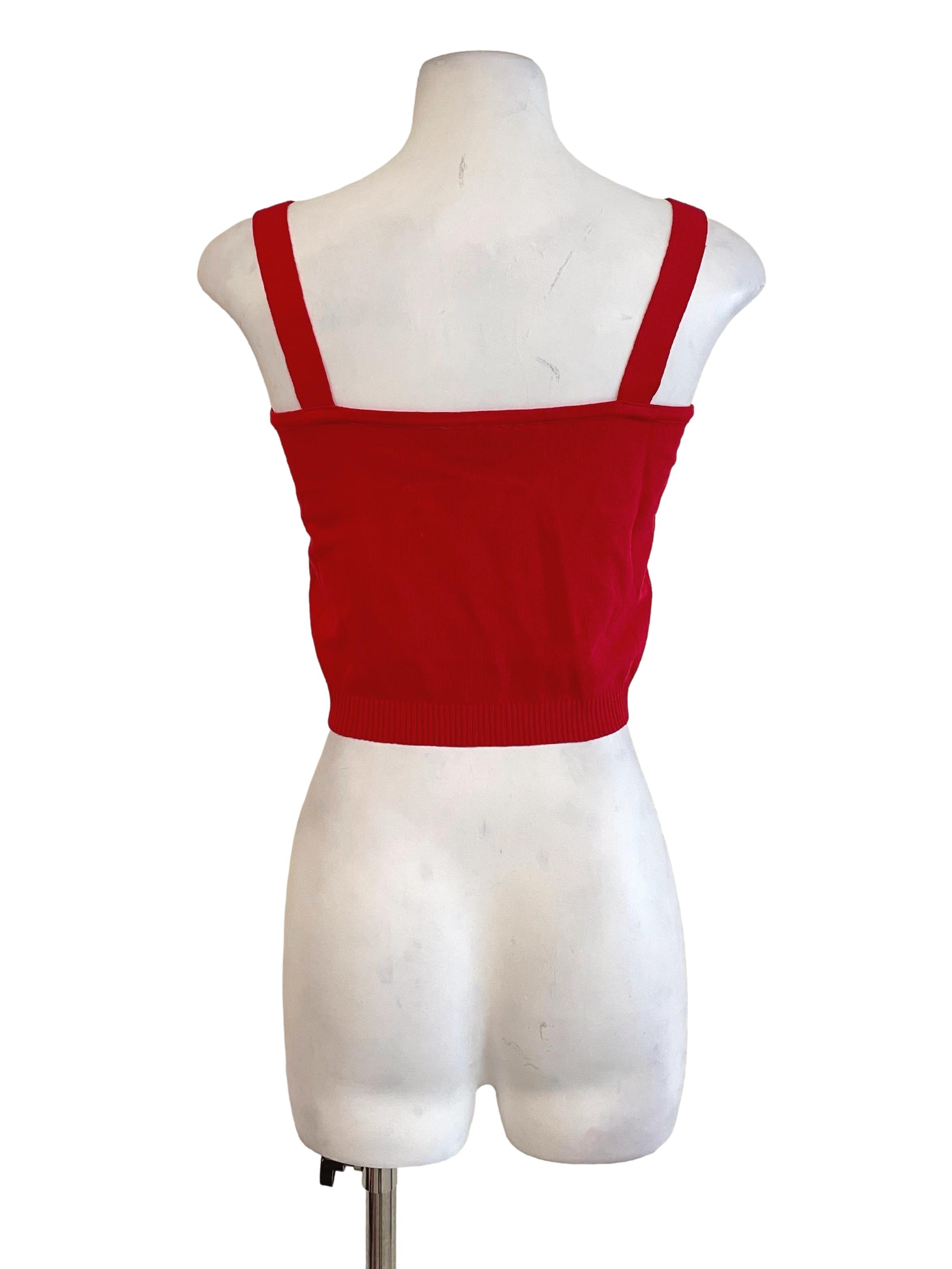 Candy Red Square Neck Knit Top