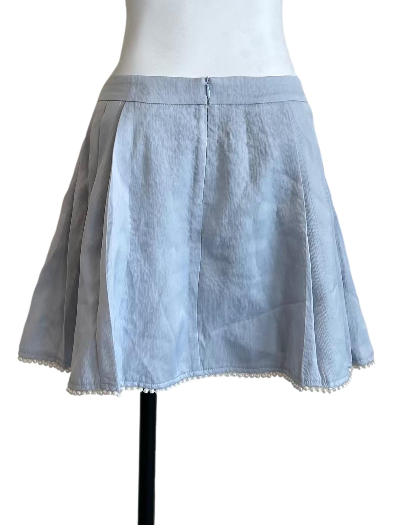 Baby Blue Pleated Pom-Pom Mini Skirt