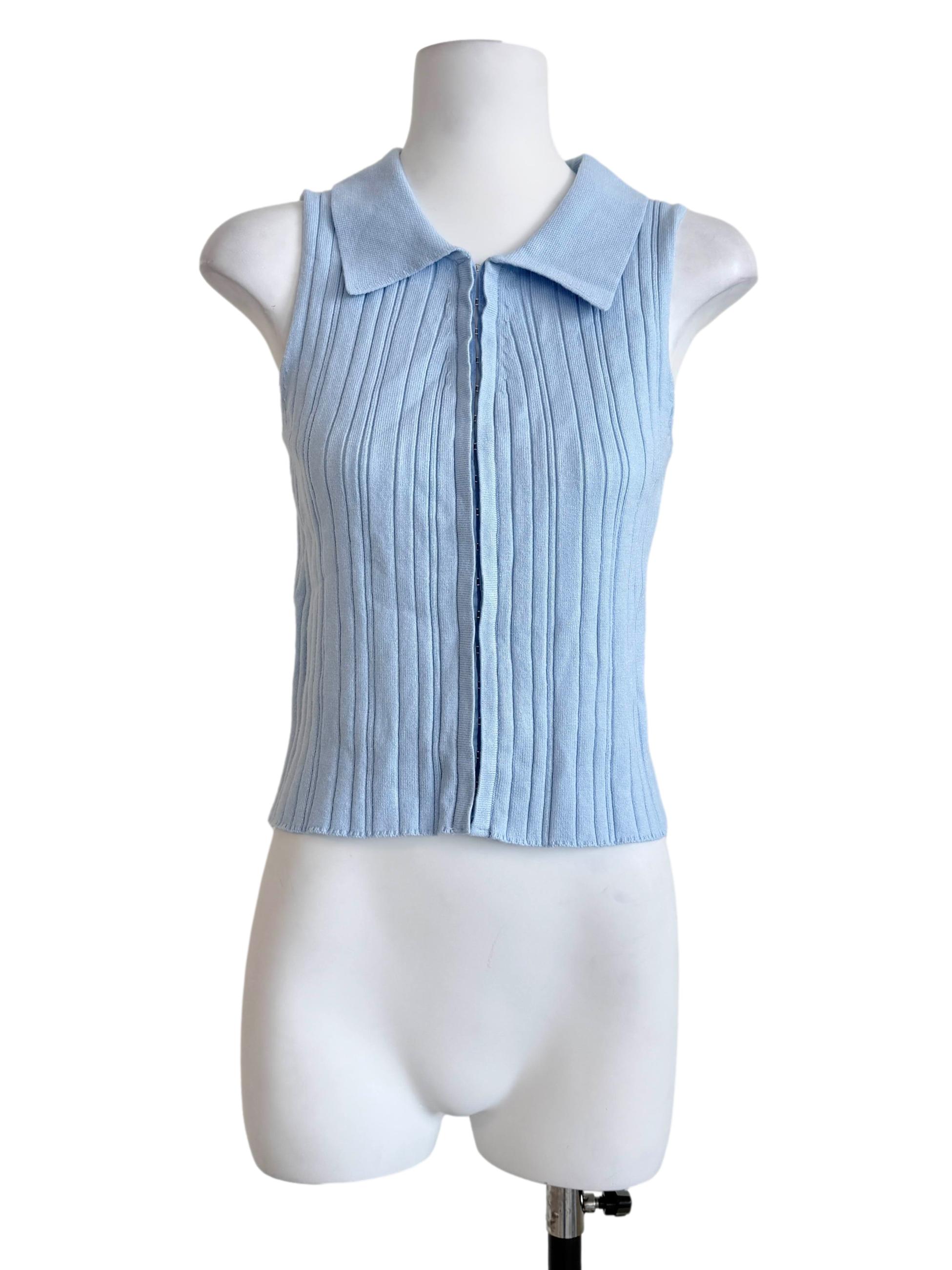 Sky Blue Collar Knit Top