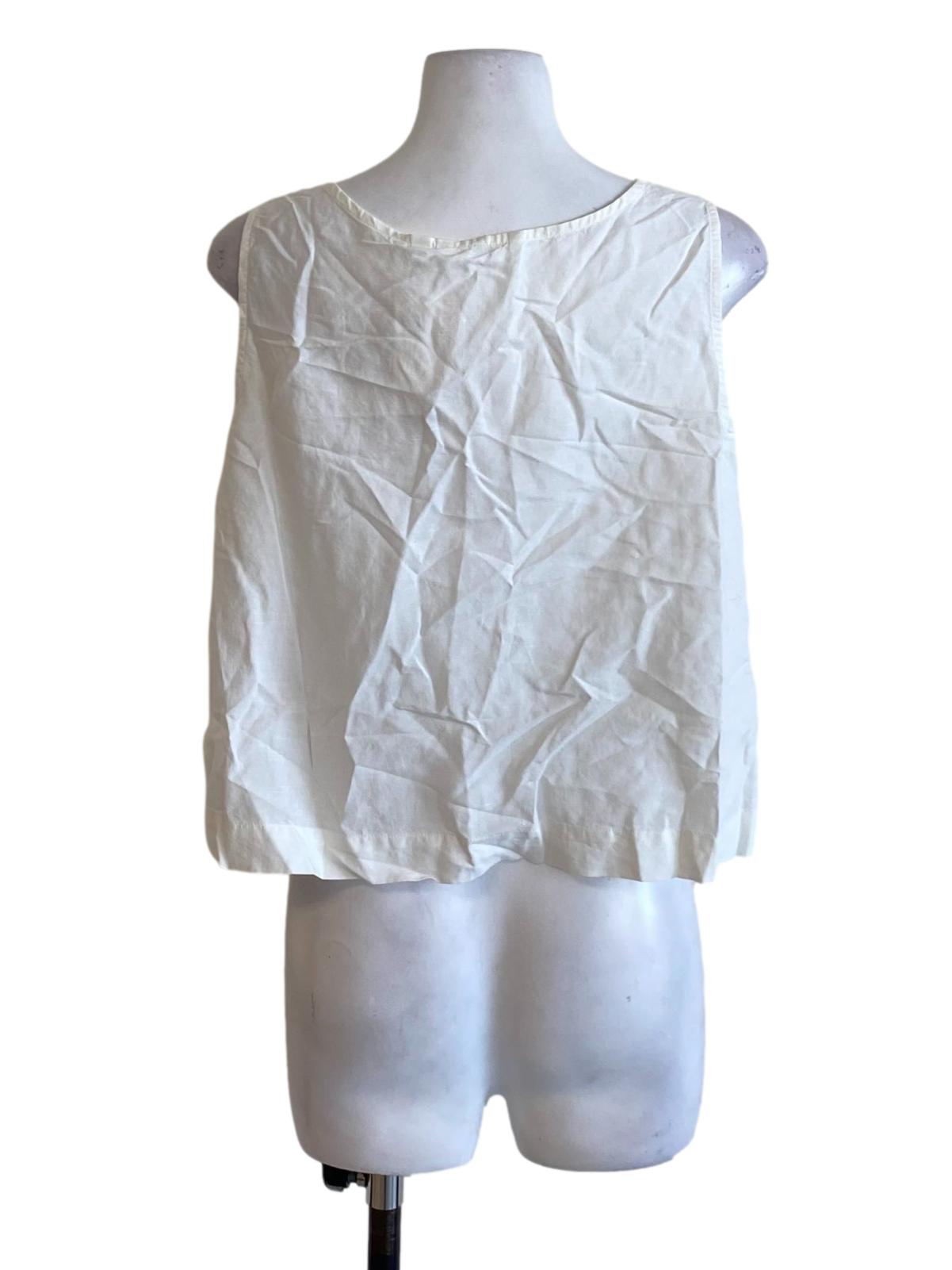 Off White Round Neck Sleeveless Regular Top