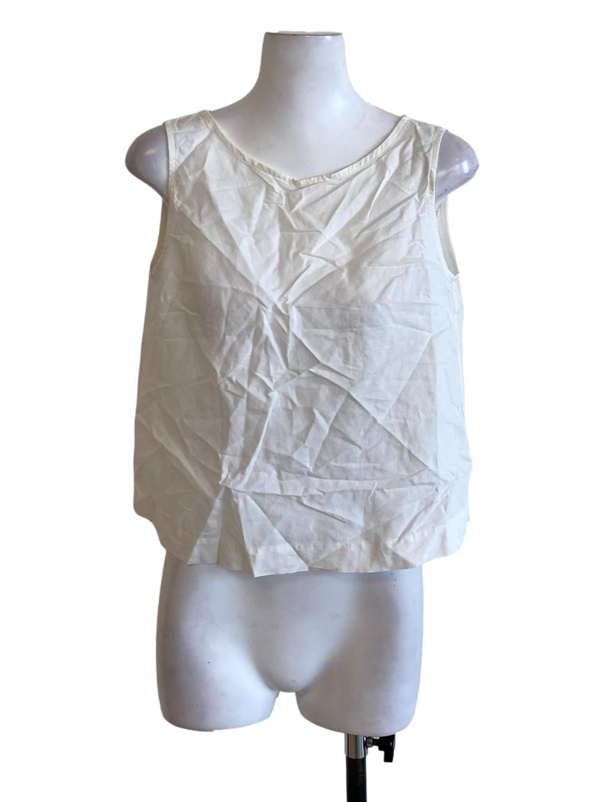 Off White Round Neck Sleeveless Regular Top