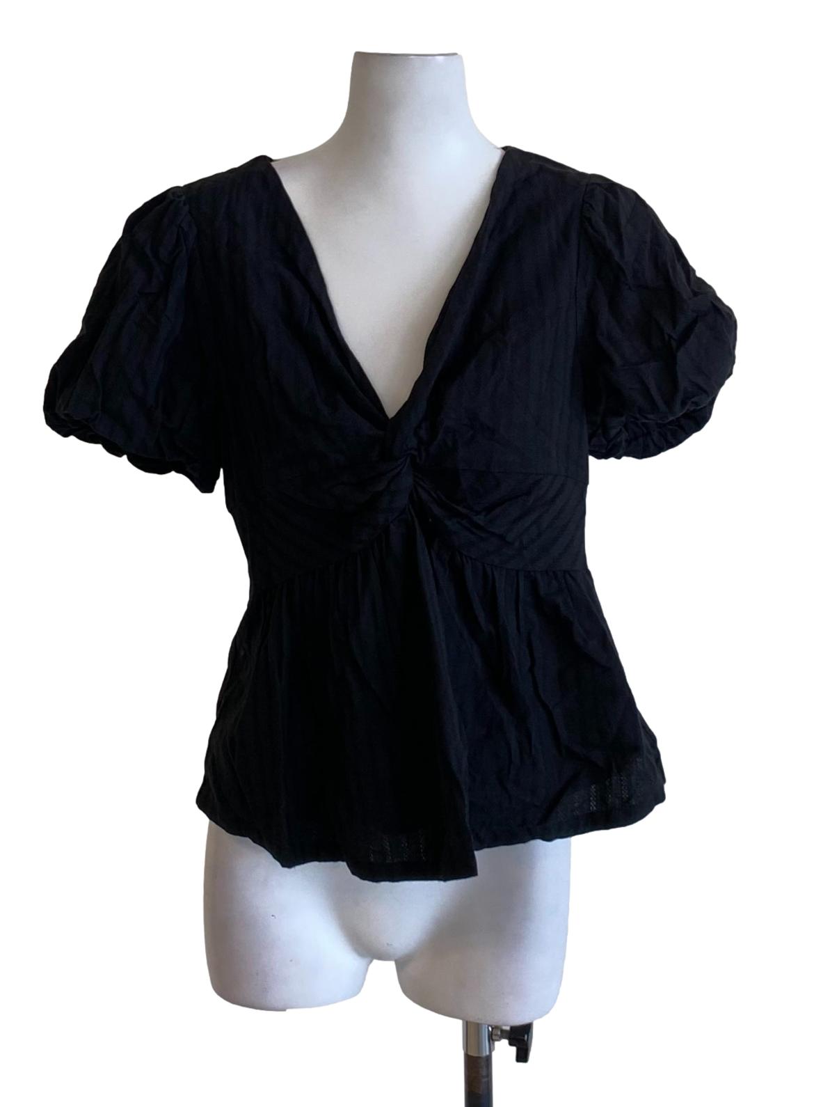Matte Black V-Neck Puffed Peplum Top