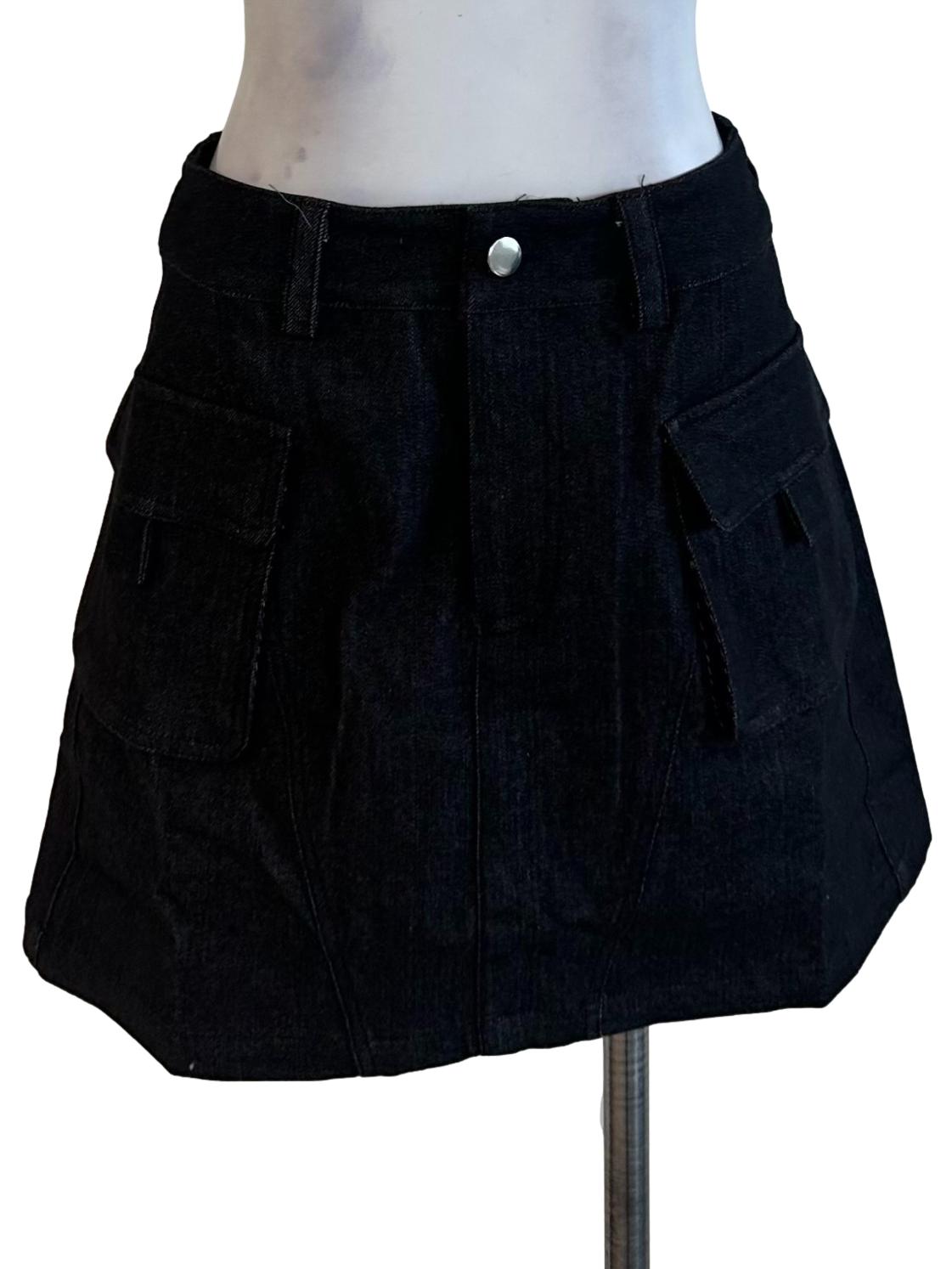Rich Black Denim Mini Skorts