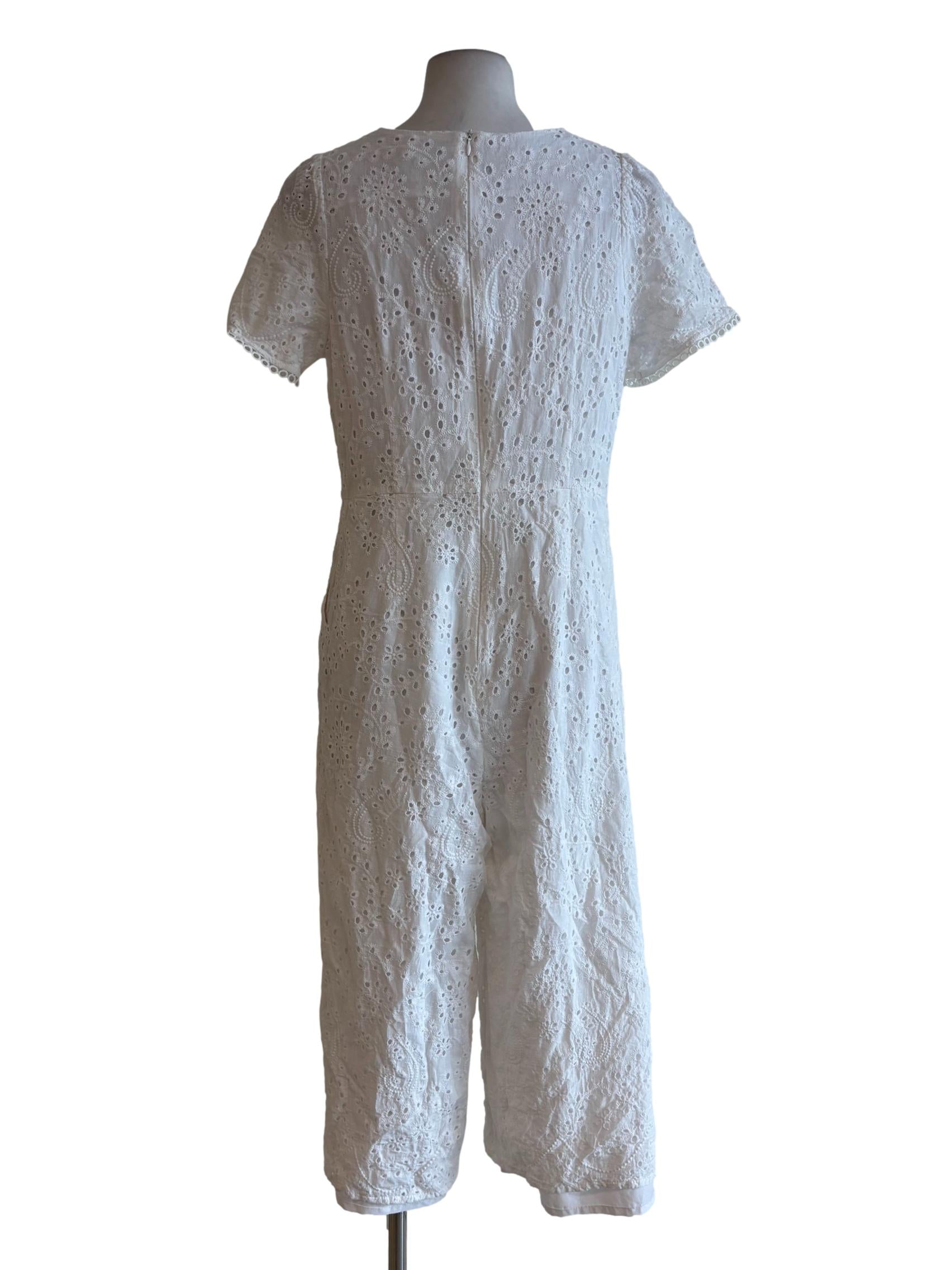 Powder White Eyelet Quarter Jumpsuit