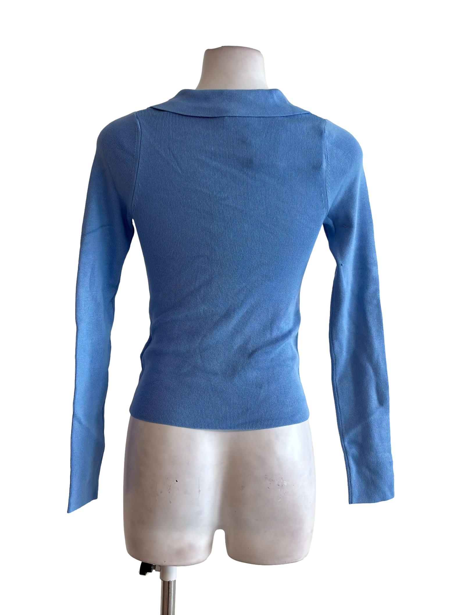Sky Blue Half Zip Long Sleeve Knit Top