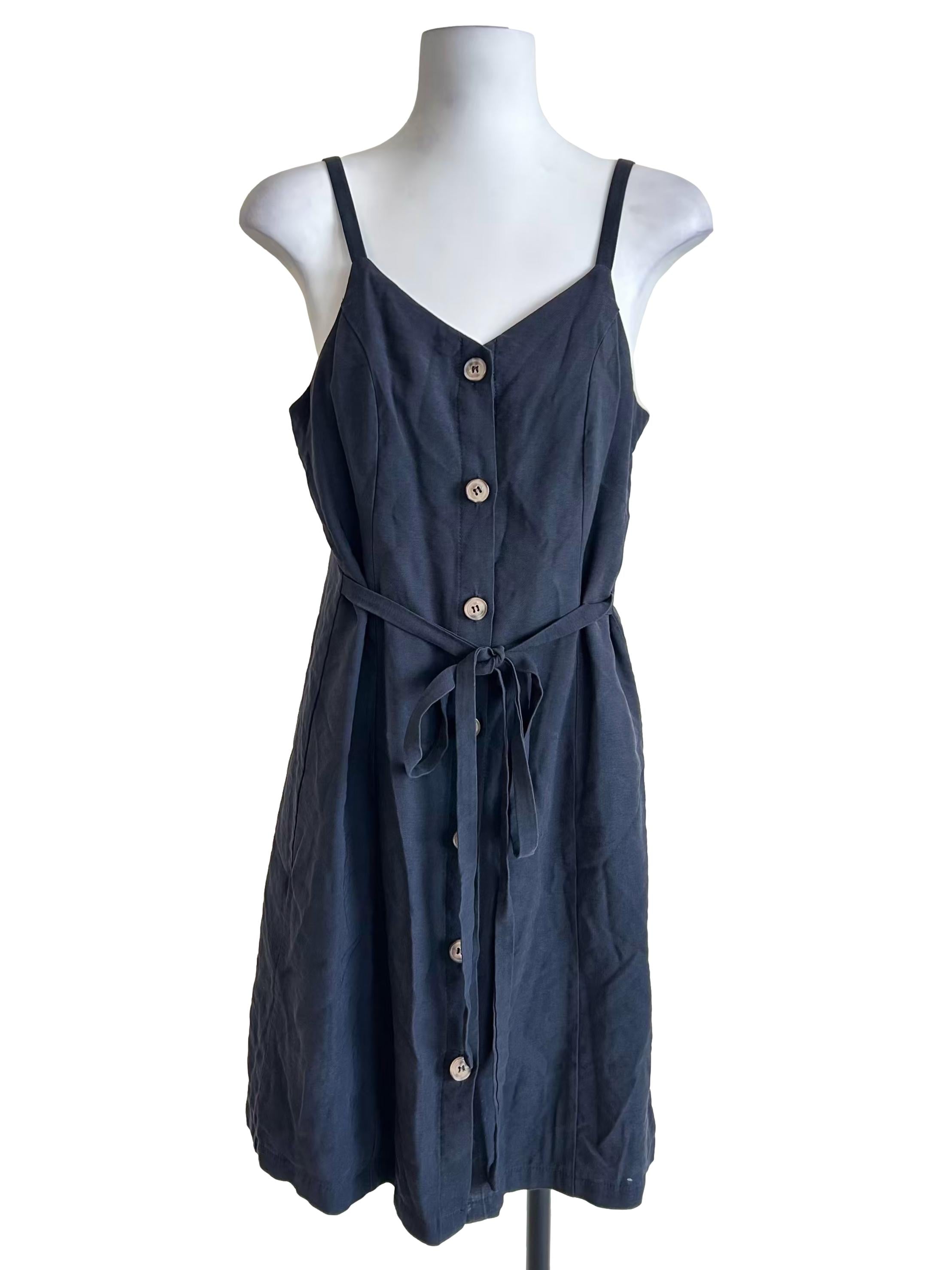 Dark Navy Button Down Linen Dress TEM
