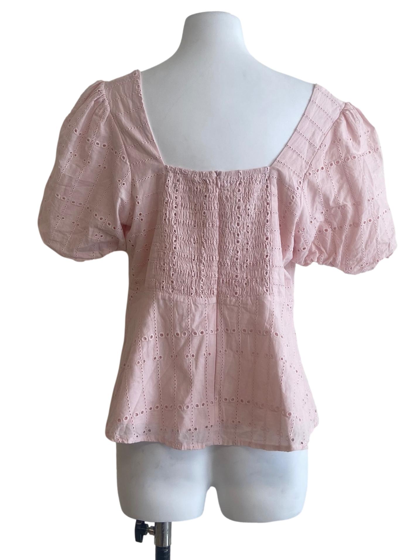 Flamingo Pink Embroidery Peplum Blouse