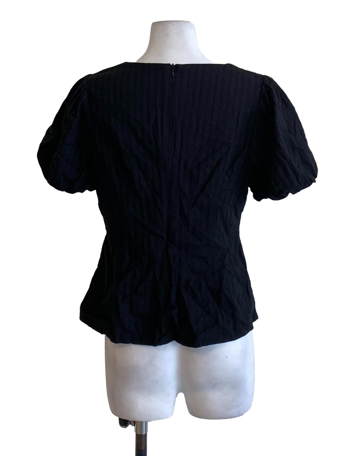Matte Black V-Neck Puffed Peplum Top