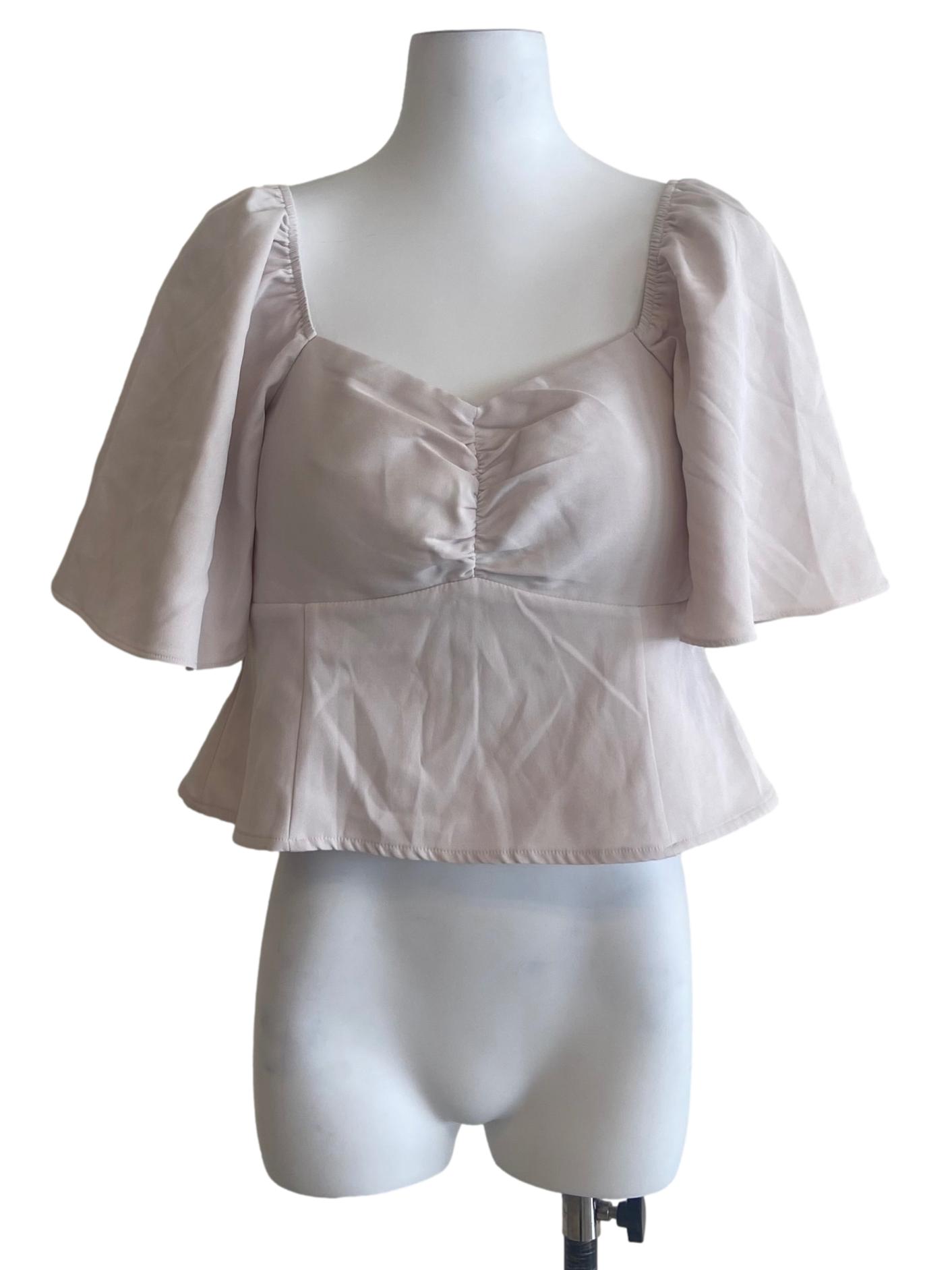 Rice Beige Circular-Cap Sleeve Blouse