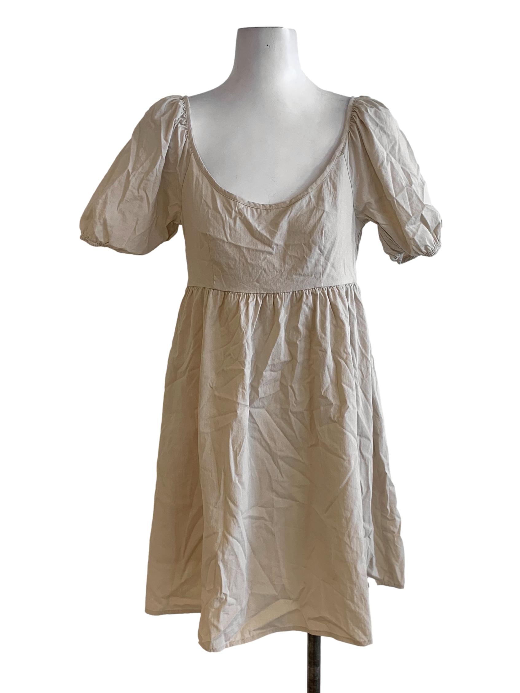 Beige Scoop Neckline Empire Dress YHF