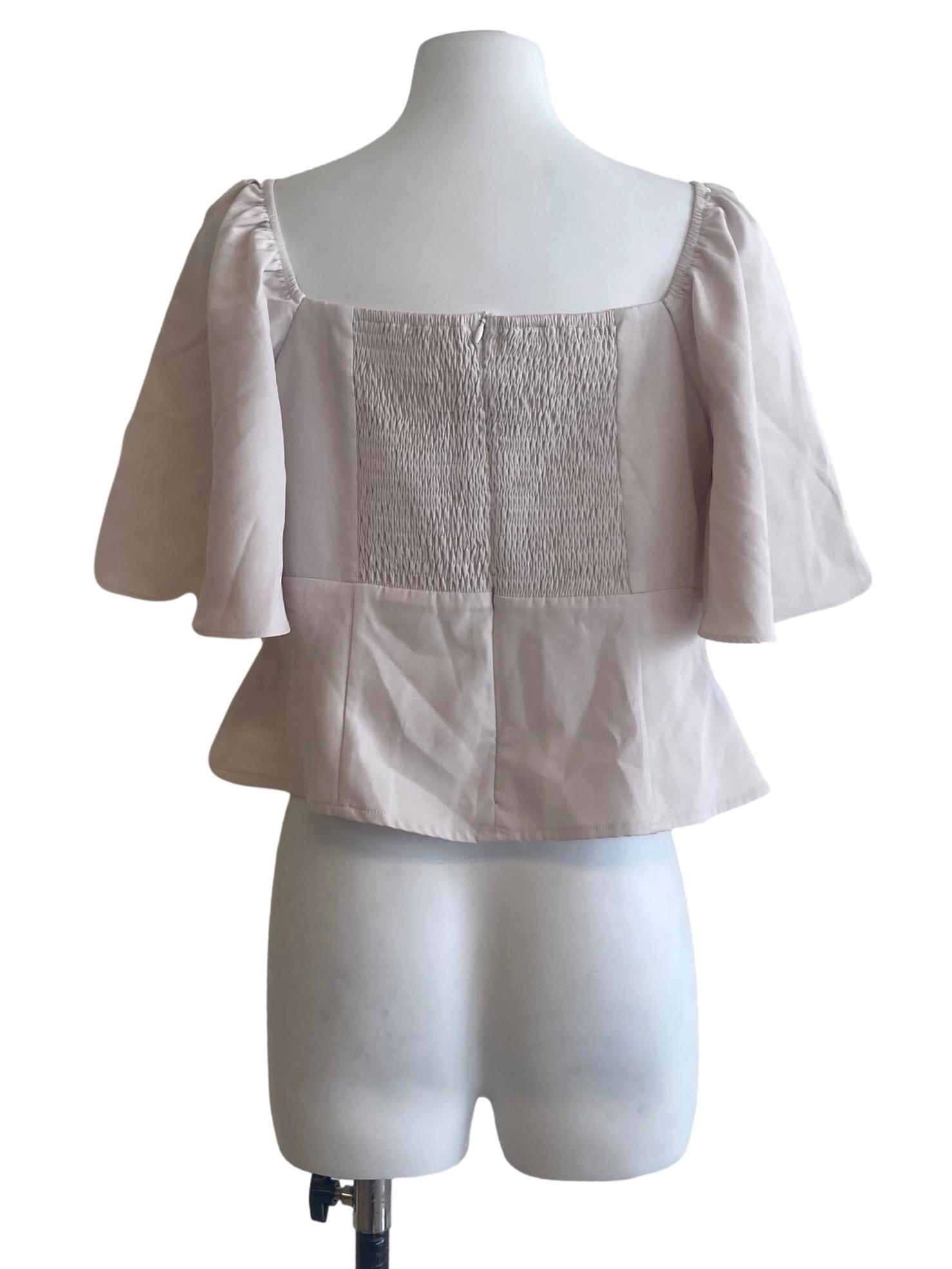 Rice Beige Circular-Cap Sleeve Blouse