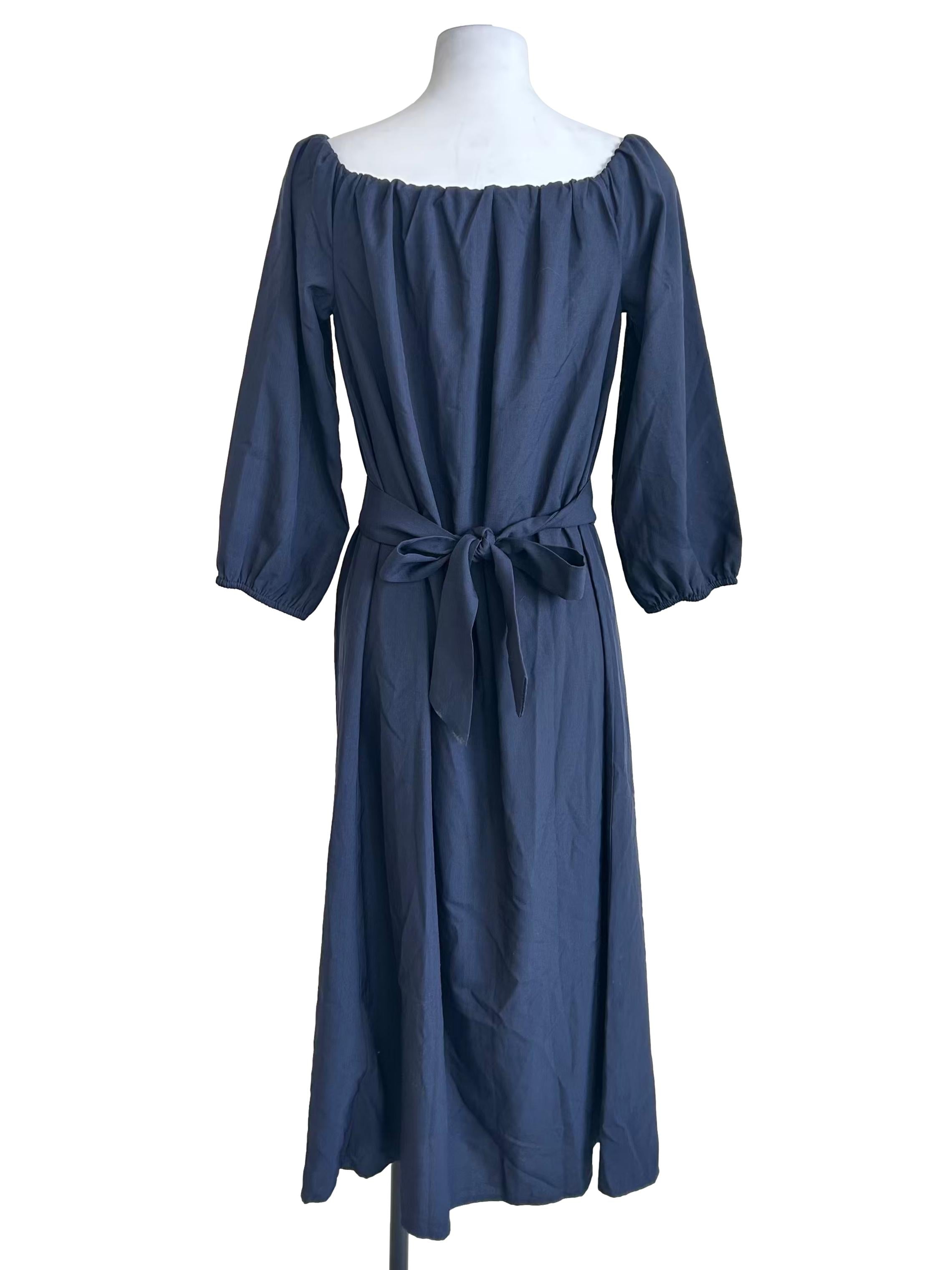 Dark Navy Off Shoulder Midi Dress