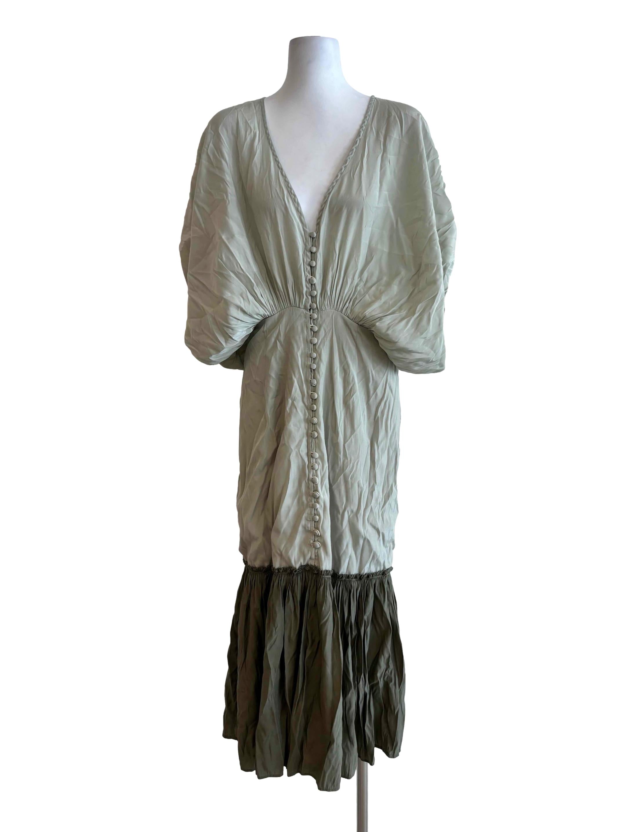 Sage Green Olive Batwing Buttoned Dress