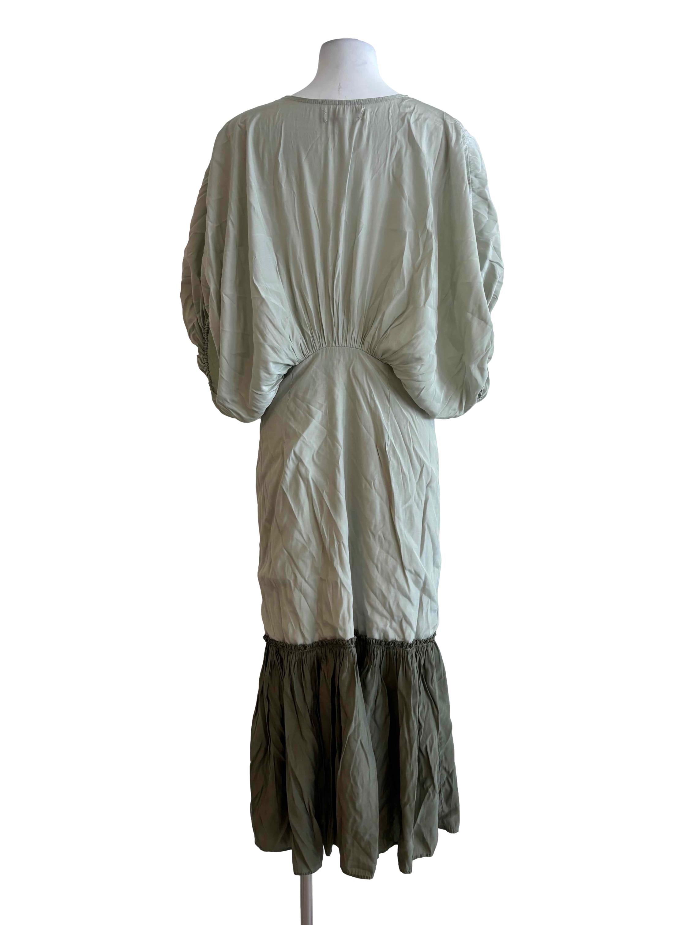 Sage Green Olive Batwing Buttoned Dress