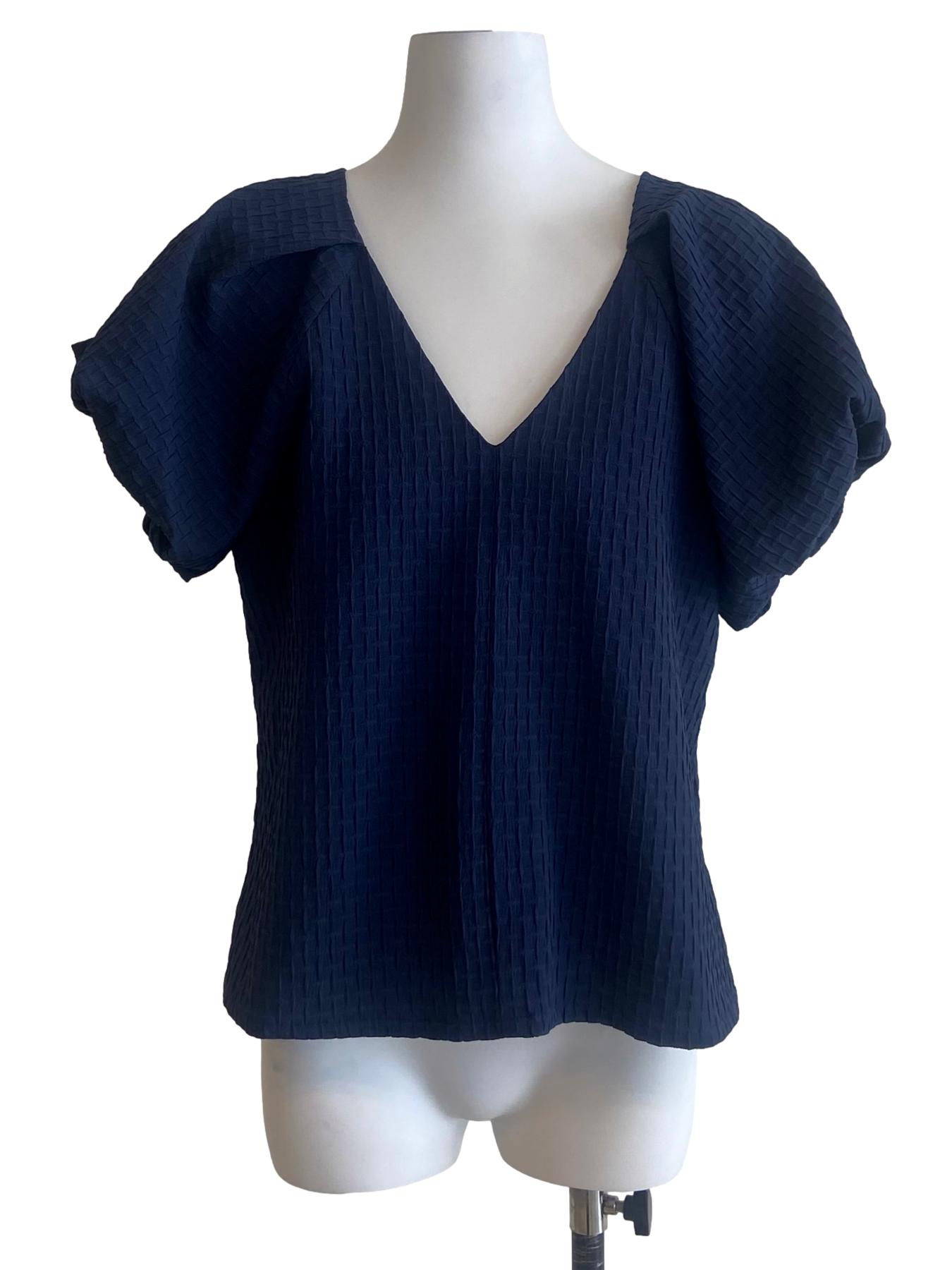 Navy Blue V-Neck Blouse