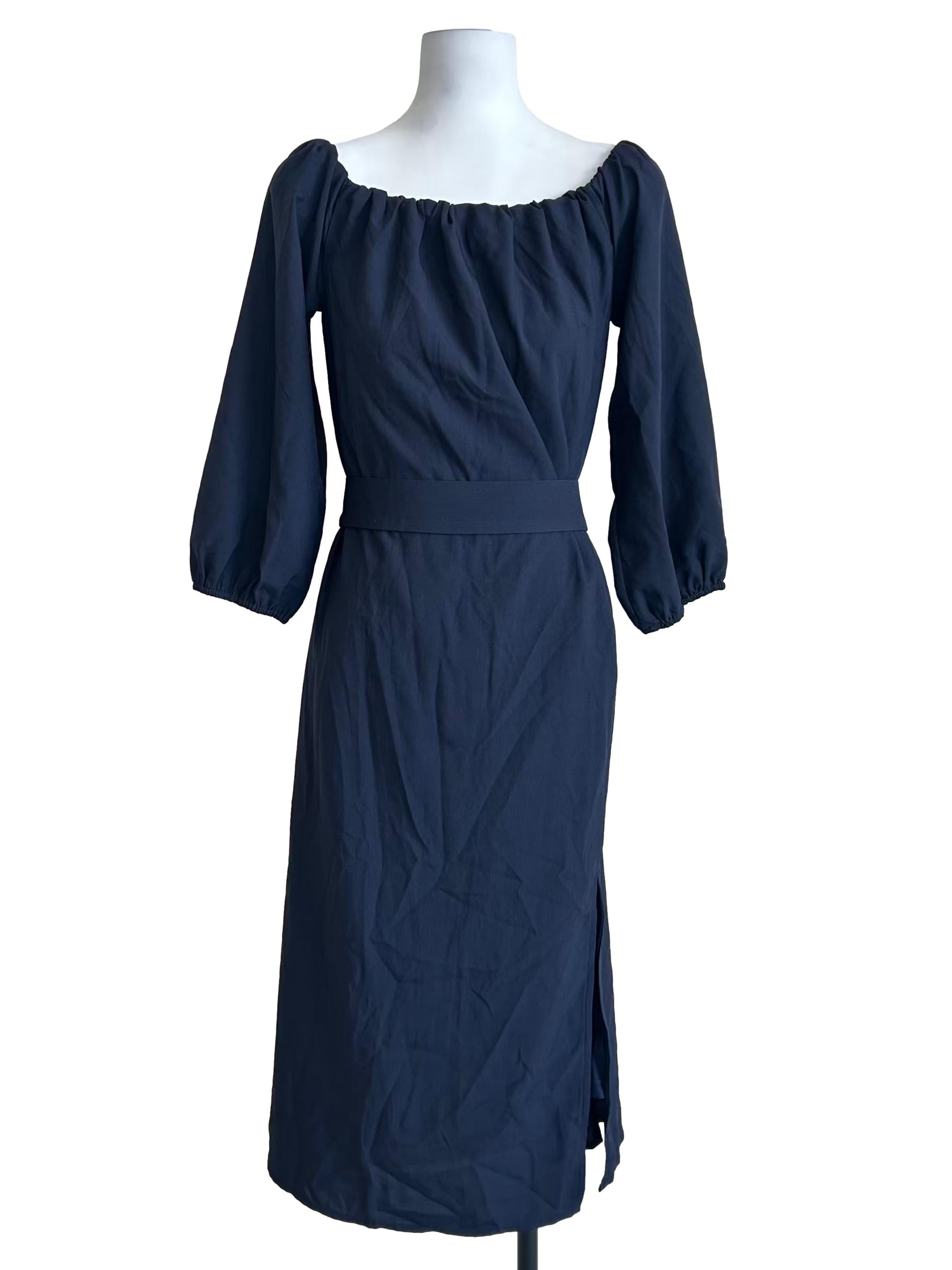 Dark Navy Off Shoulder Midi Dress